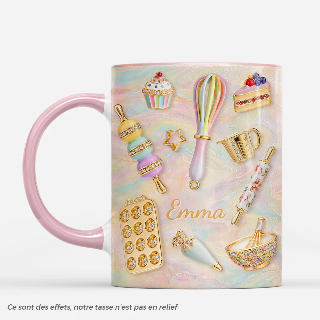 [Effet d'impression 3D] Mug Personnalisé Prénom - Cadeau Pâtisserie Original Pour Femme