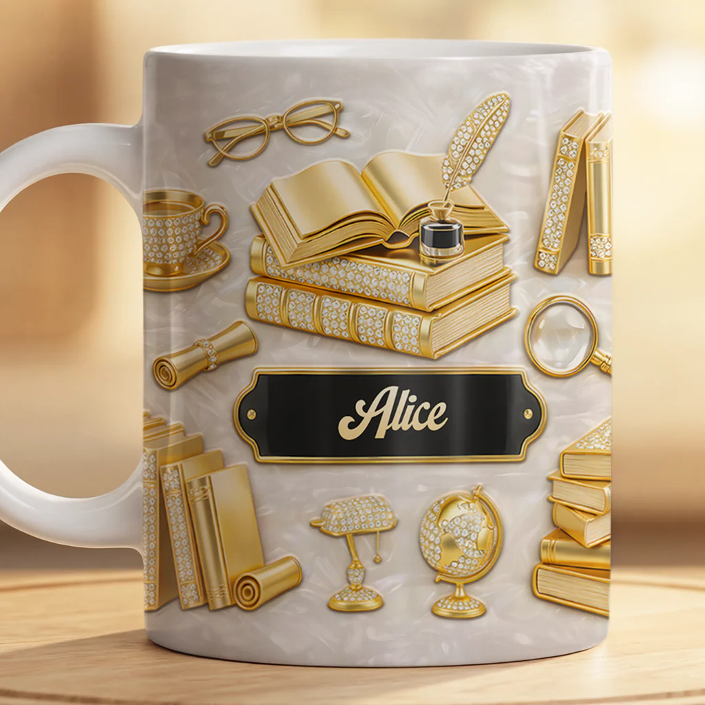 [Effet d'impression 3D] Mug Personnalisé Prénom - Cadeau Pour Amoureux Des Livres Femme/Homme - Image 2