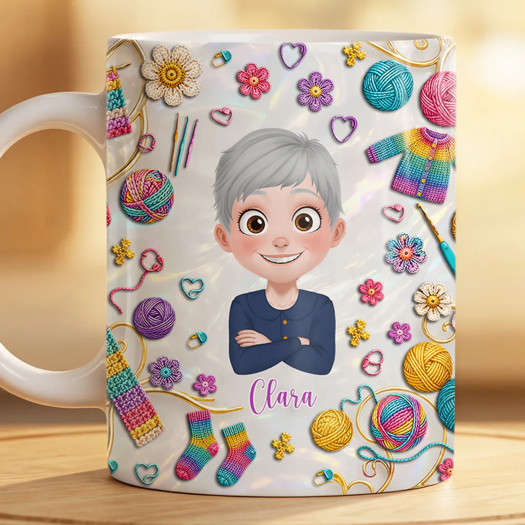 [Effet d'impression 3D] Cadeau Personnalisé Femme - Mug Personnalisé Prénom Pour Tricoteuse Dessin Laine - Image 2