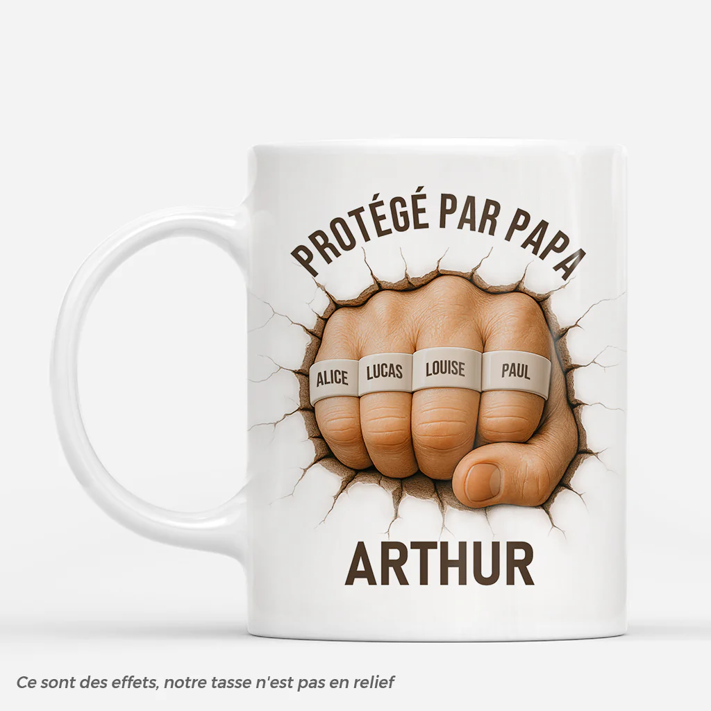 Tasse Personnalisée Papy Effet 3D - Protégé Par Papa Papy