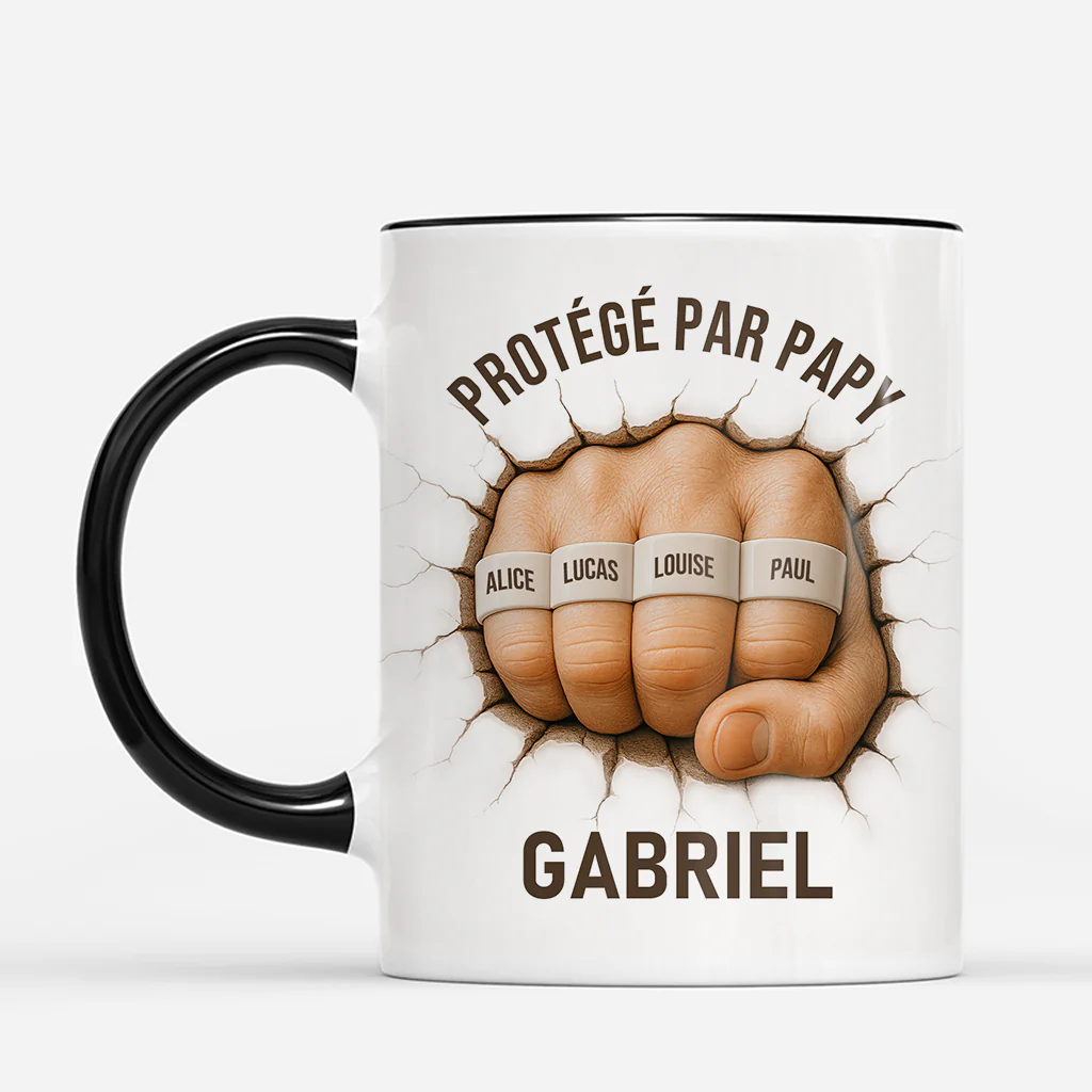 Tasse Personnalisée Papy Effet 3D - Protégé Par Papa Papy - Image 2