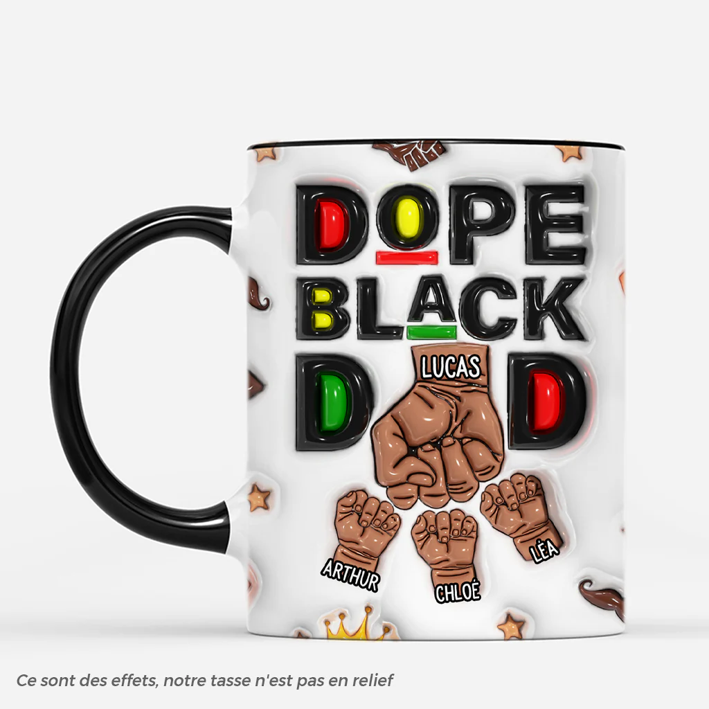 [Effet d'Impression 3D] Mug Personnalisé Papa - Super Papa Noir - Poings - Image 2