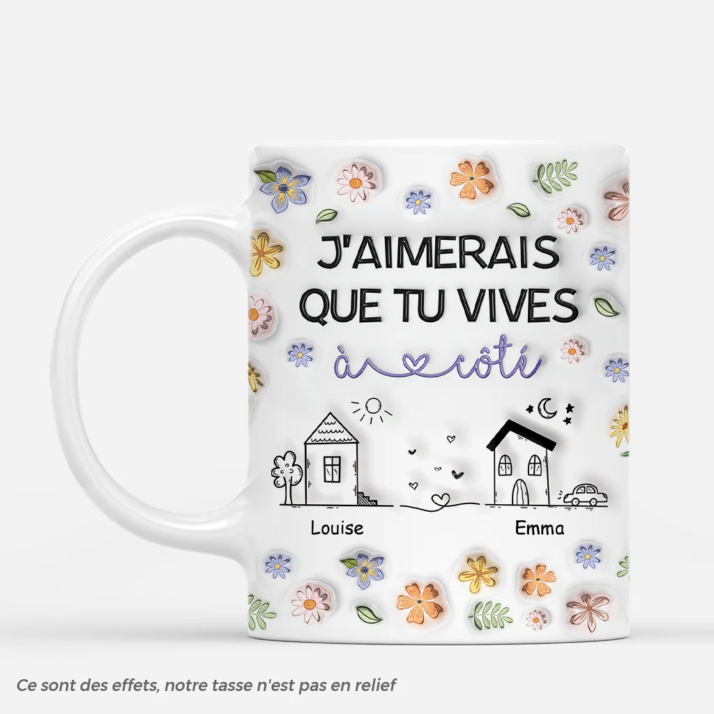 [Effet d'Impression 3D] Tasse meilleure amie personnalisable – Vivre à Côté Fleurs
