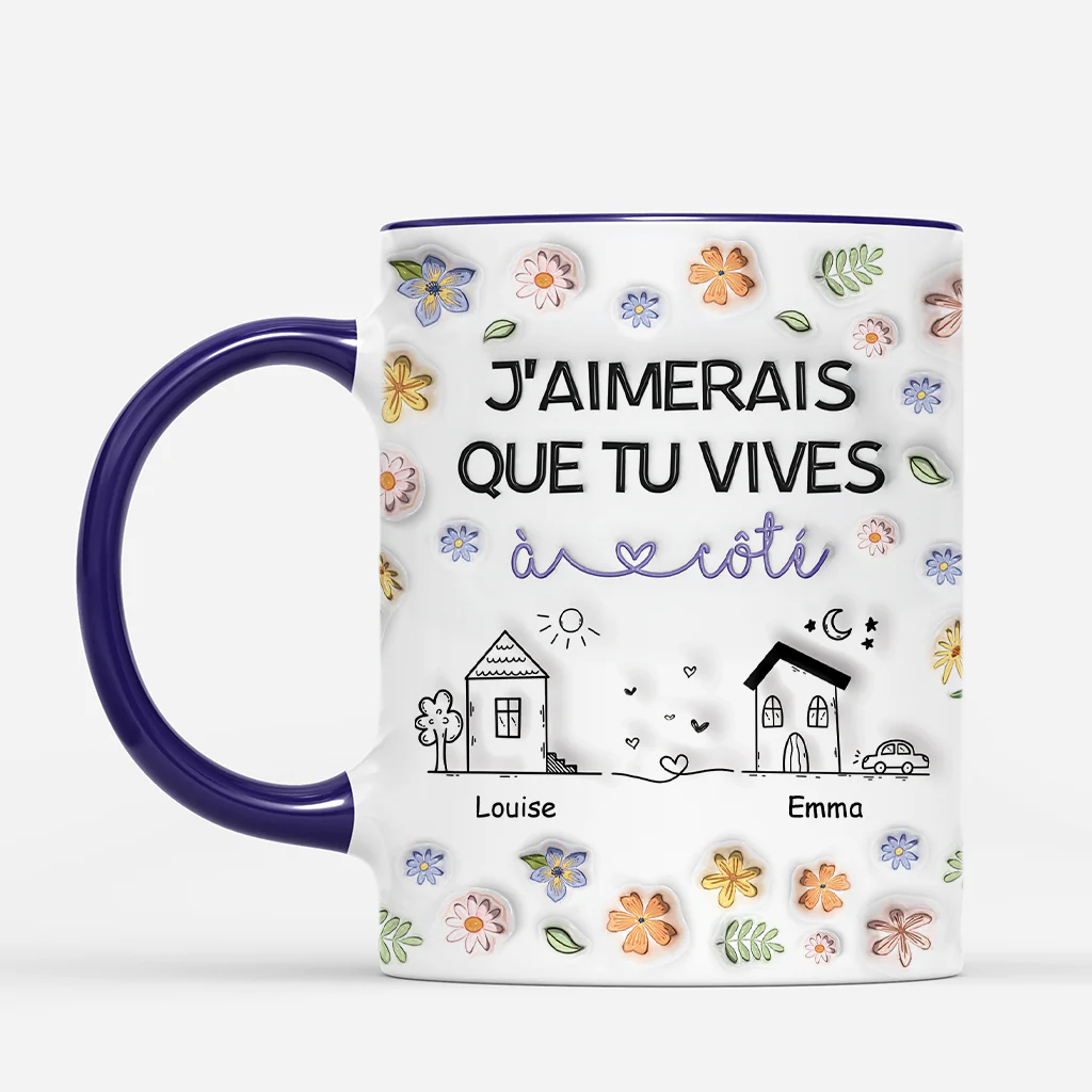 [Effet d'Impression 3D] Tasse meilleure amie personnalisable – Vivre à Côté Fleurs - Image 2