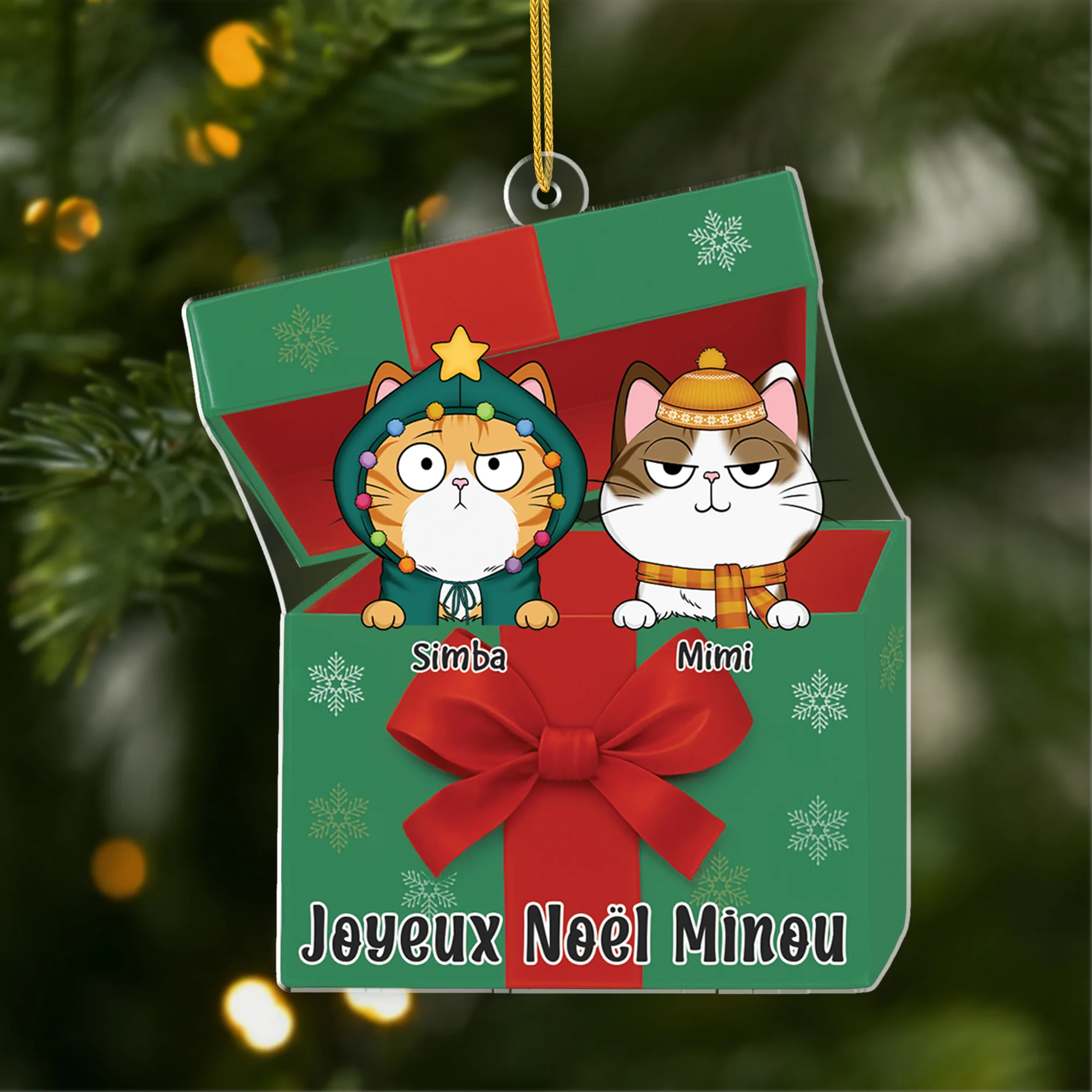[Effet d'impression 3D] Ornement Acrylique Personnalisé Avec Chat - Joyeux Noël Minou