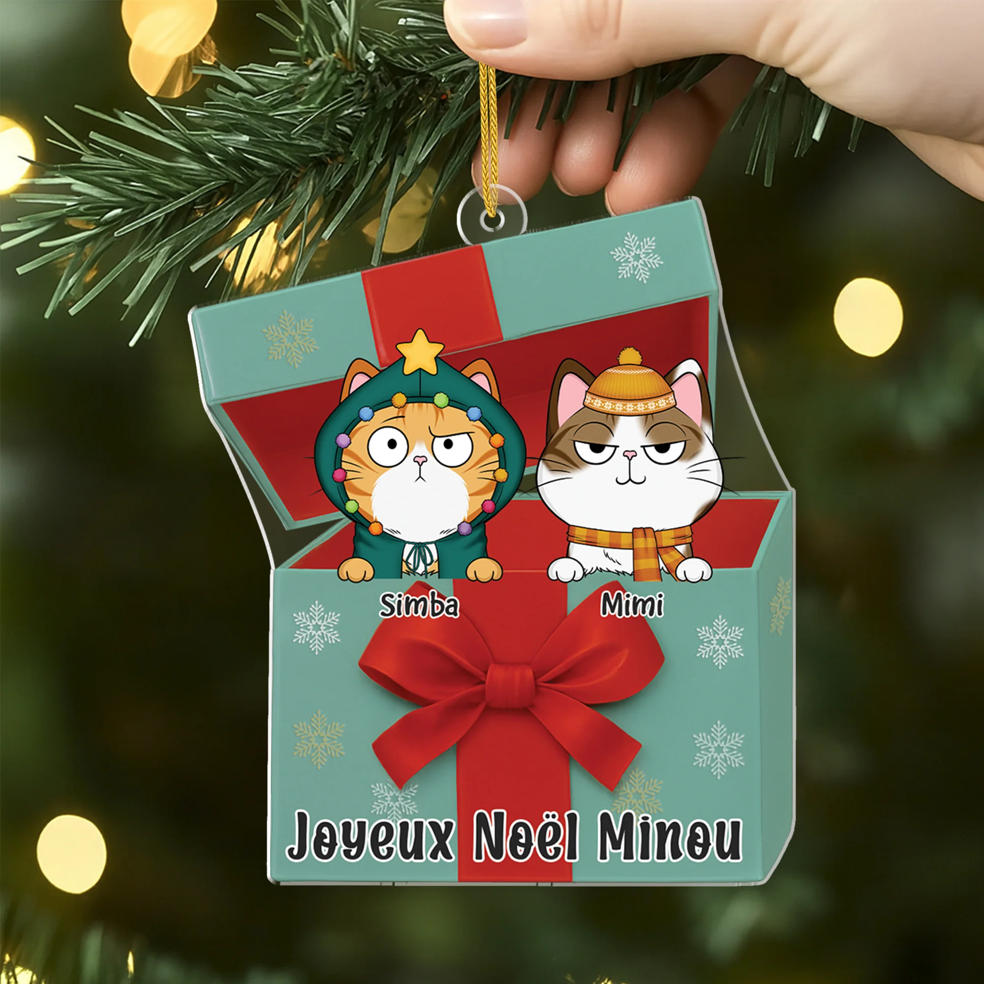[Effet d'impression 3D] Ornement Acrylique Personnalisé Avec Chat - Joyeux Noël Minou - Image 2