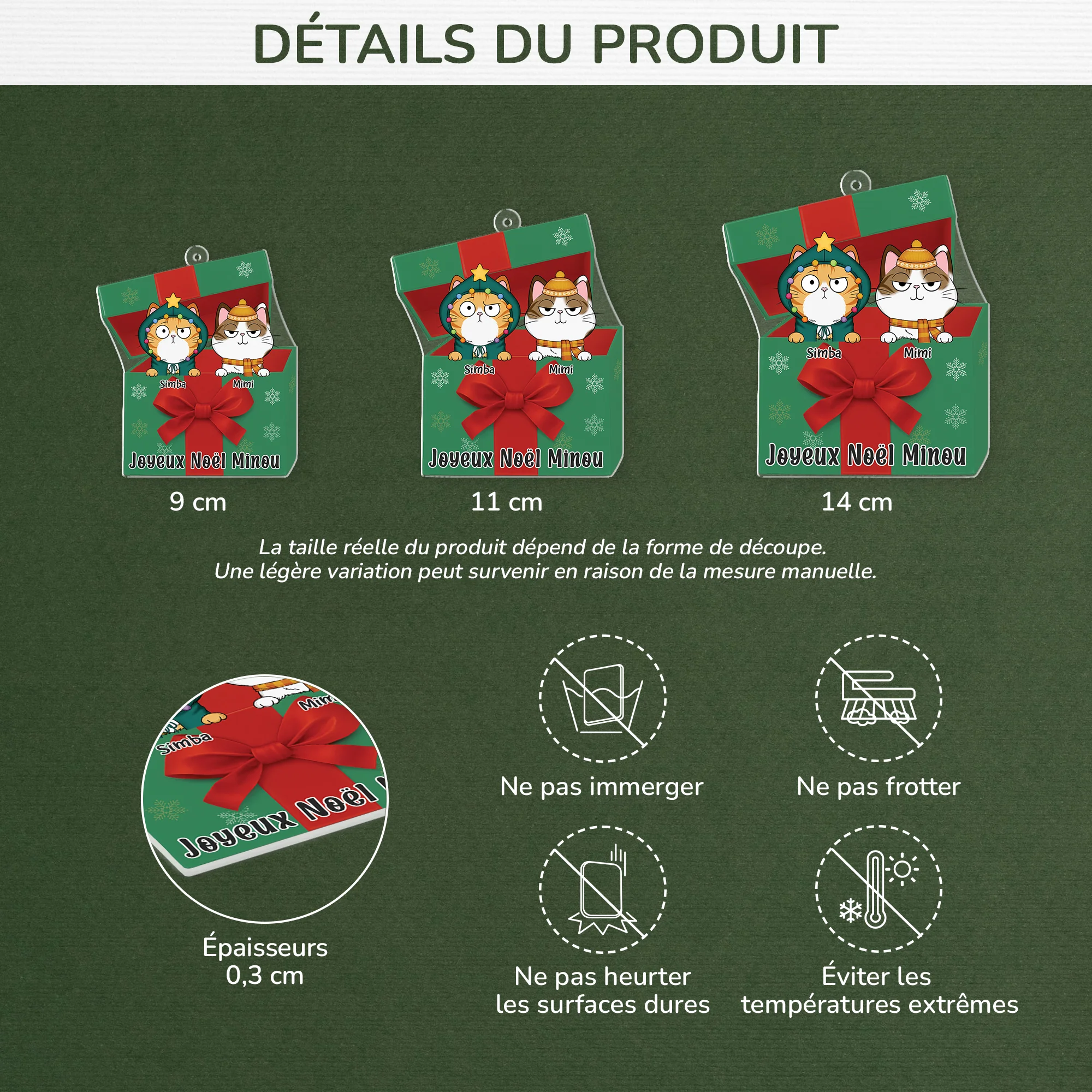 [Effet d'impression 3D] Ornement Acrylique Personnalisé Avec Chat - Joyeux Noël Minou - Image 3