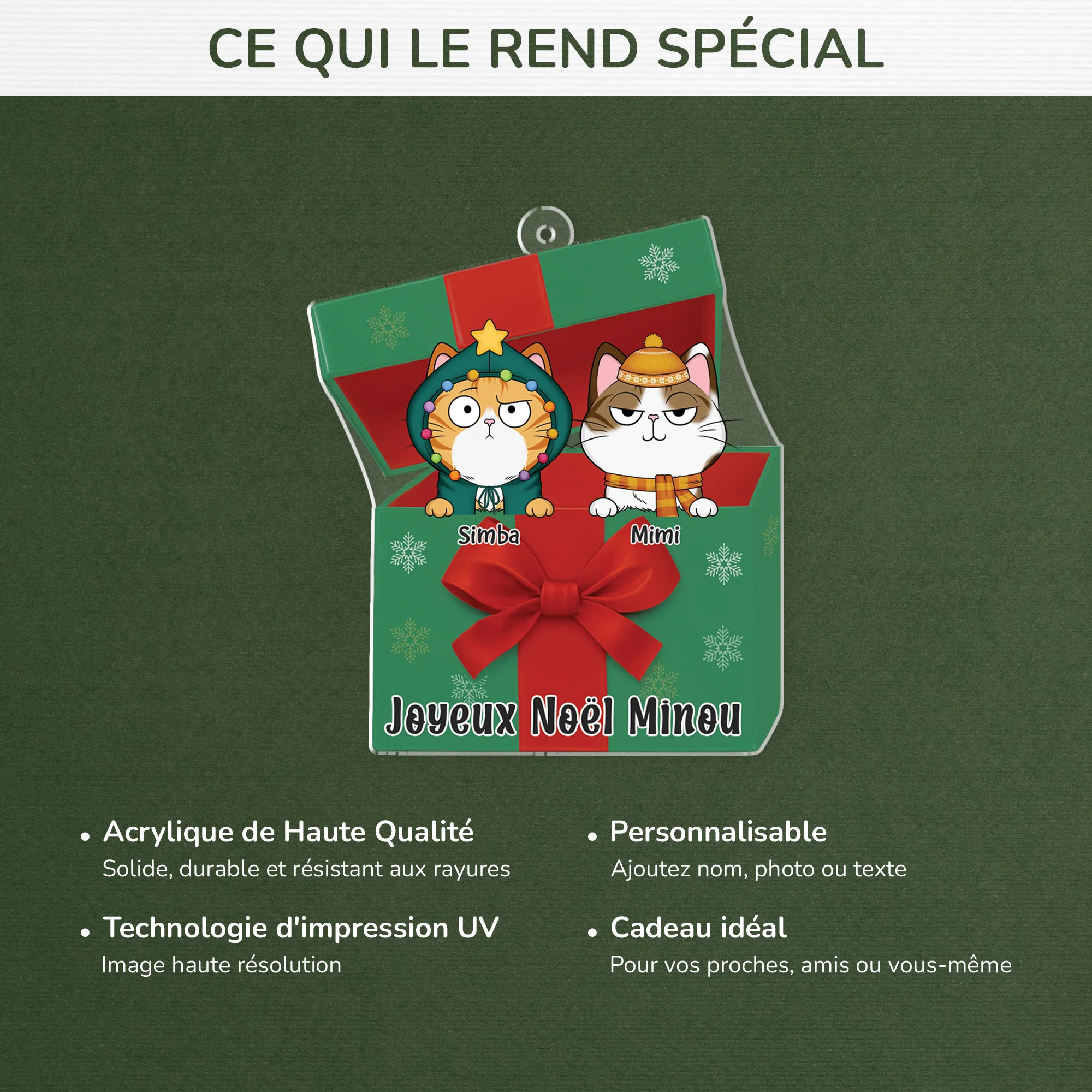 [Effet d'impression 3D] Ornement Acrylique Personnalisé Avec Chat - Joyeux Noël Minou - Image 4