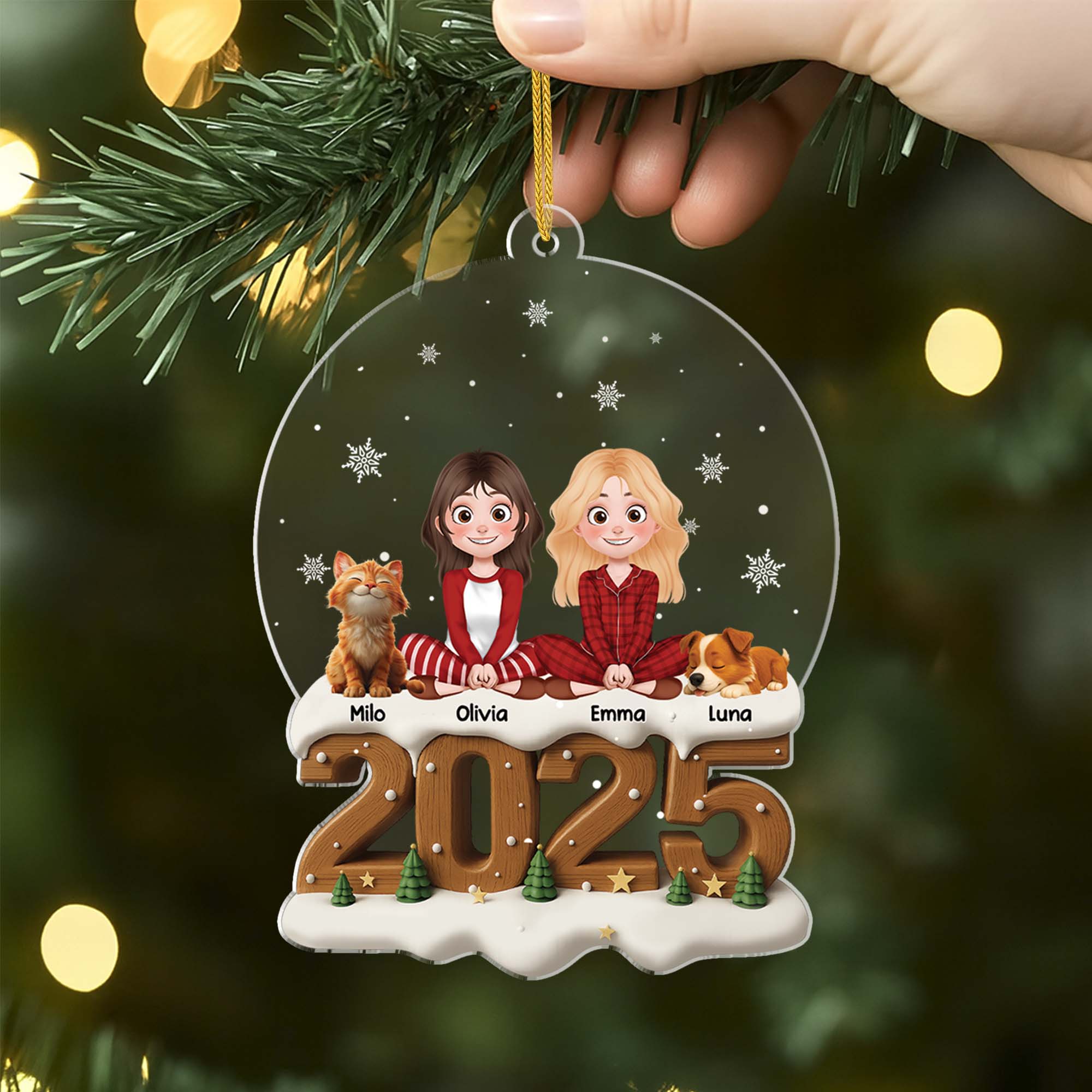 [Effet d'impression 3D] Ornement De Noël Personnalisé Acrylique Avec Chien/Chat - Noël De Famille Couple Homosexuel - Image 2