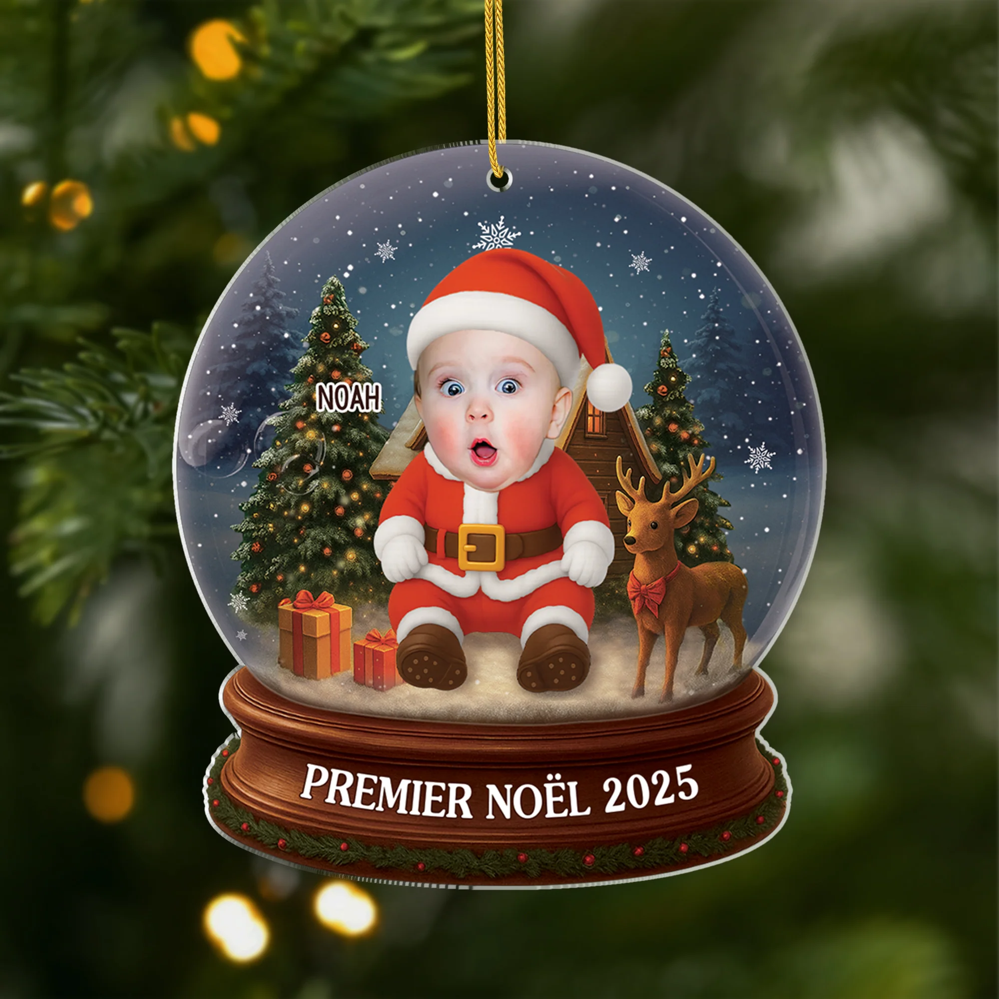 [Effet d'impression 3D] Ornement Acrylique Personnalisé Avec Enfant Photo - Boule À Neige Pour Premier Noël