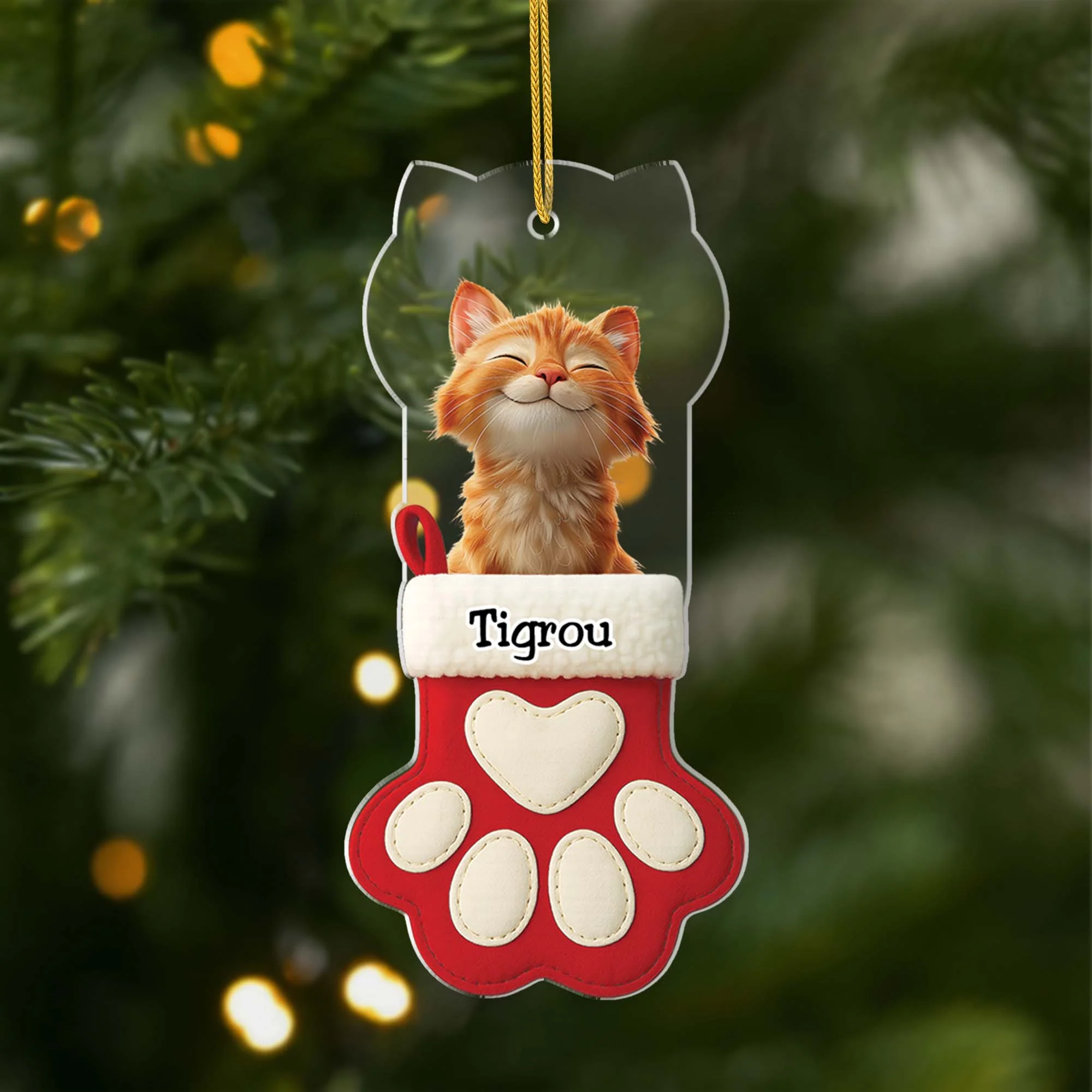 [Effet d'impression 3D] Ornement Acrylique Personnalisé Avec Photo - Cadeau Chat Pour Noël