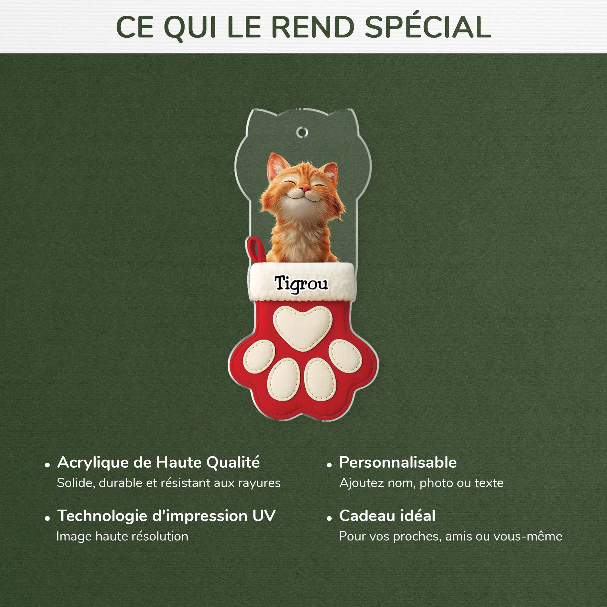 [Effet d'impression 3D] Ornement Acrylique Personnalisé Avec Photo - Cadeau Chat Pour Noël - Image 4