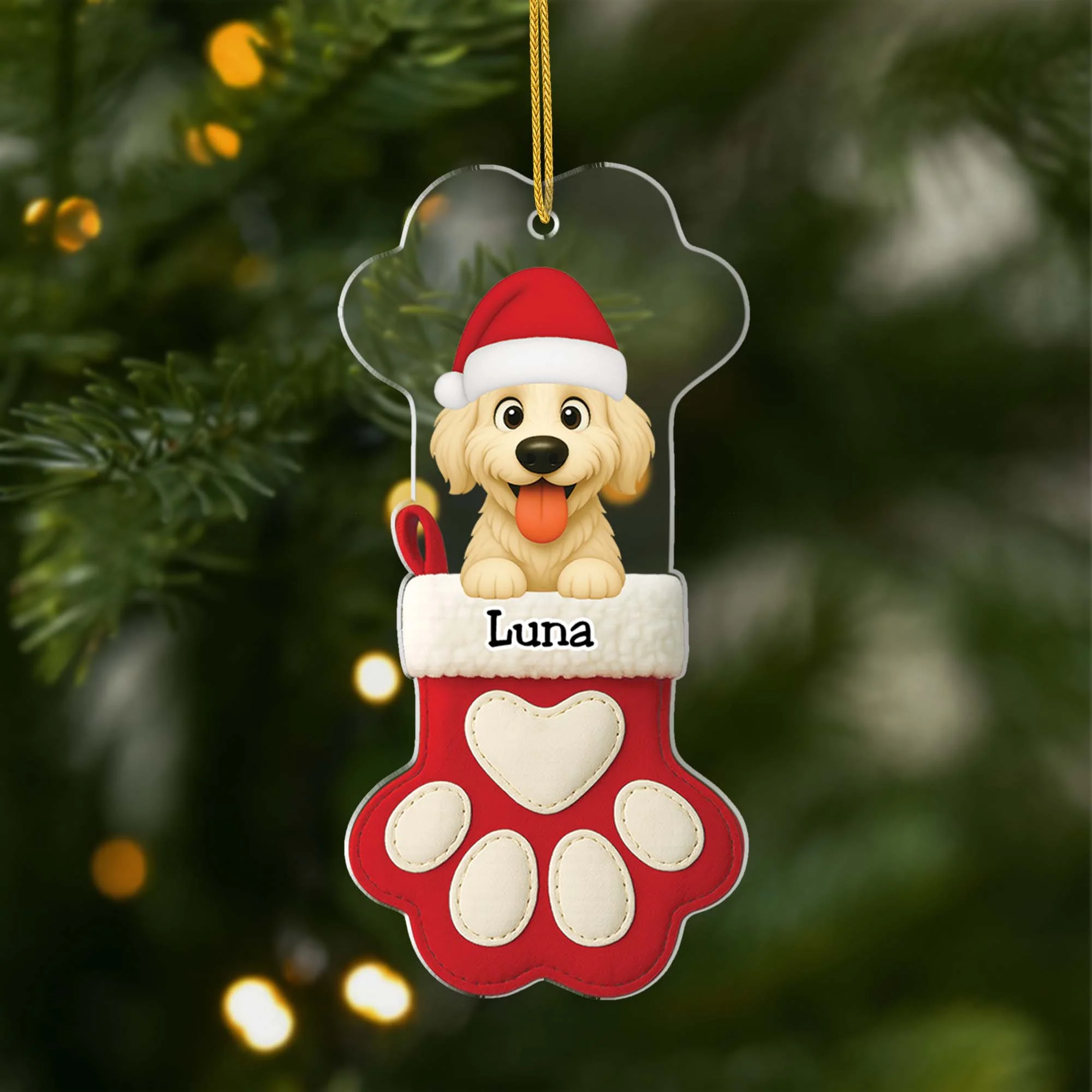 [Effet d'impression 3D] Ornement Acrylique Personnalisé Avec Photo - Cadeau Chien Pour Noël