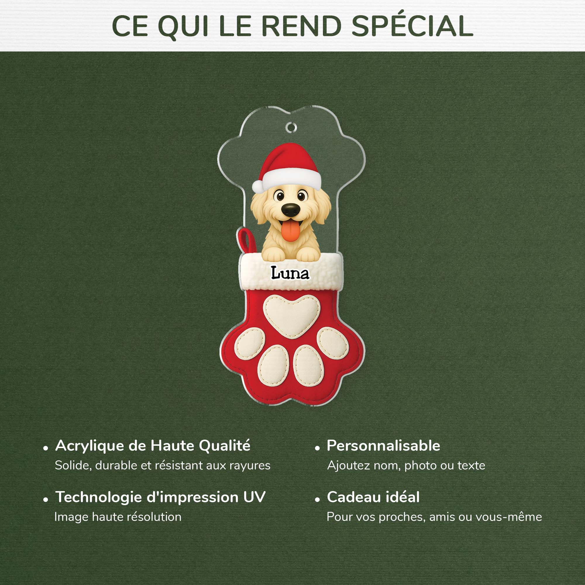 [Effet d'impression 3D] Ornement Acrylique Personnalisé Avec Photo - Cadeau Chien Pour Noël - Image 4