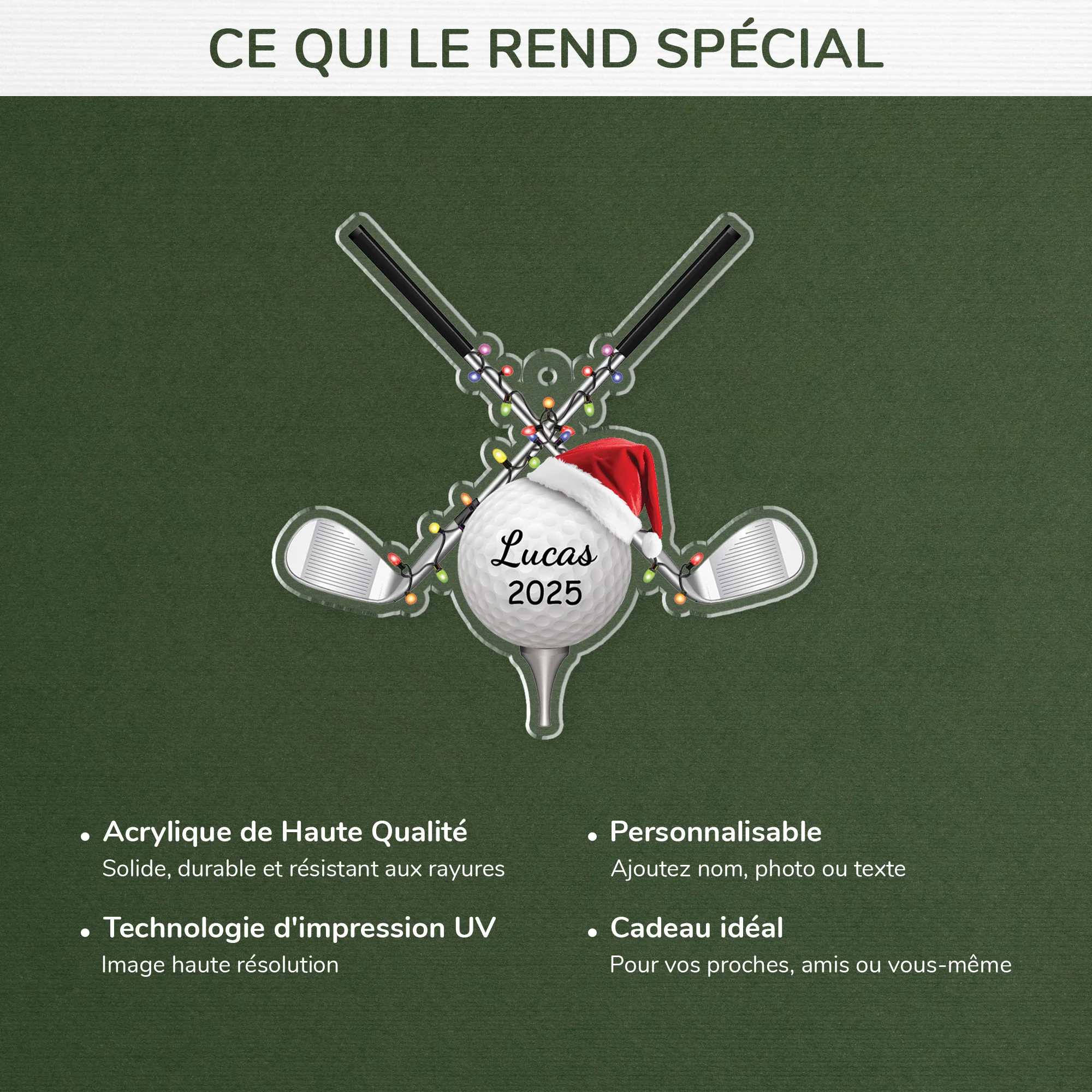 [Effet d'impression 3D] Ornement Acrylique Personnalisé - Balle De Golf Joyeux Noël - Image 4