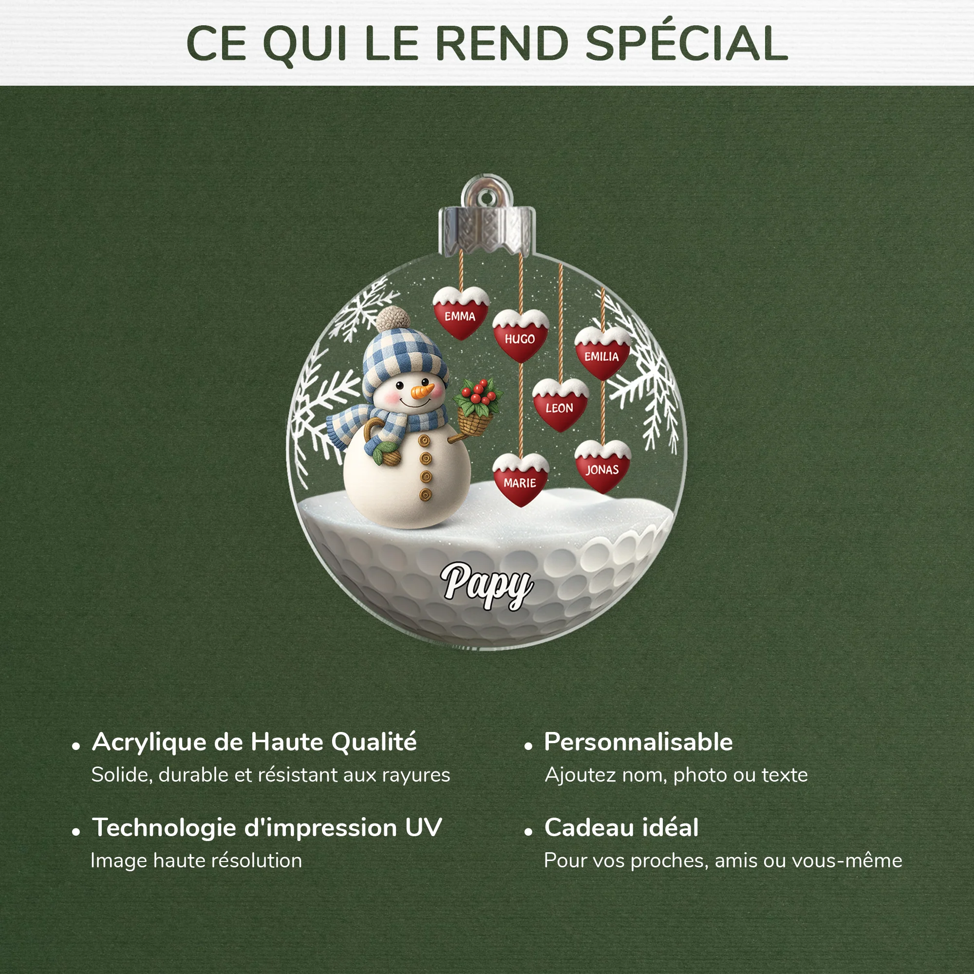[Effet d'impression 3D] Ornement Acrylique Personnalisé - Boule De Noël Avec Mamie Papy - Image 4