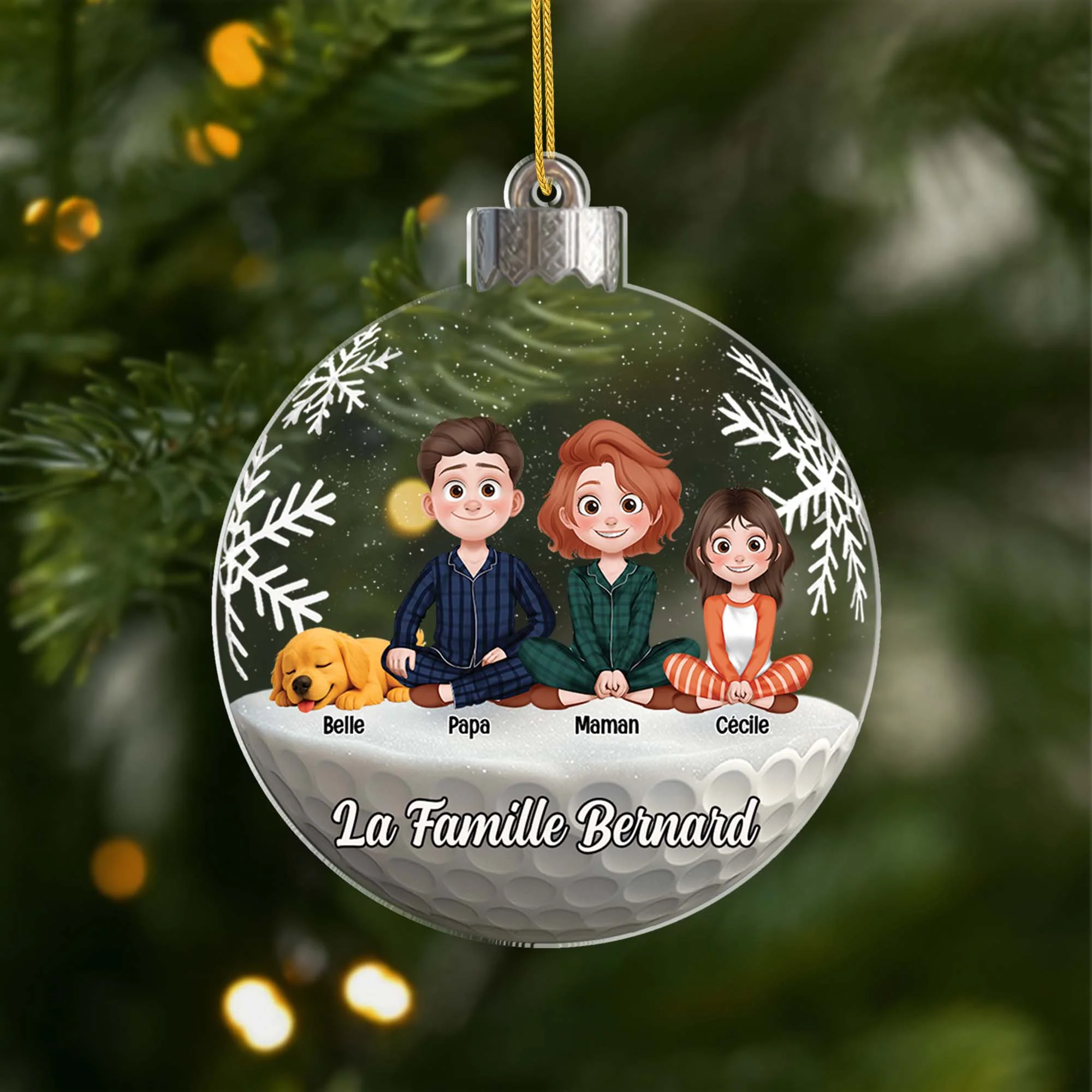 [Effet d'impression 3D] Ornement Acrylique Personnalisé - Boule De Noël Famille Avec Animaux