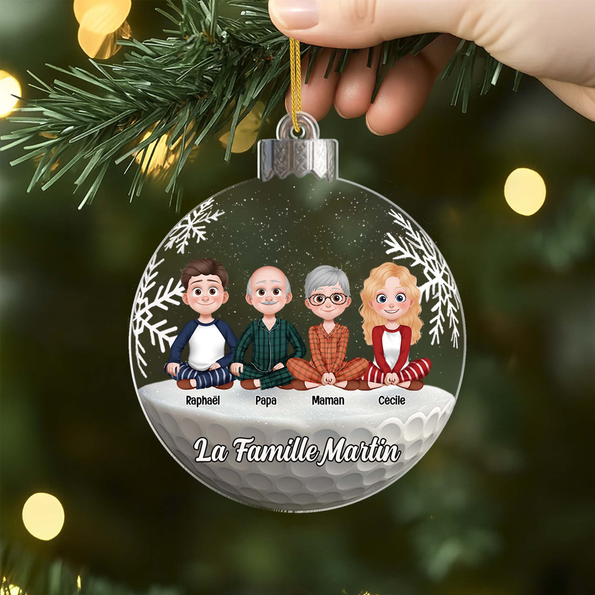 [Effet d'impression 3D] Ornement Acrylique Personnalisé - Boule De Noël Famille Avec Animaux - Image 2