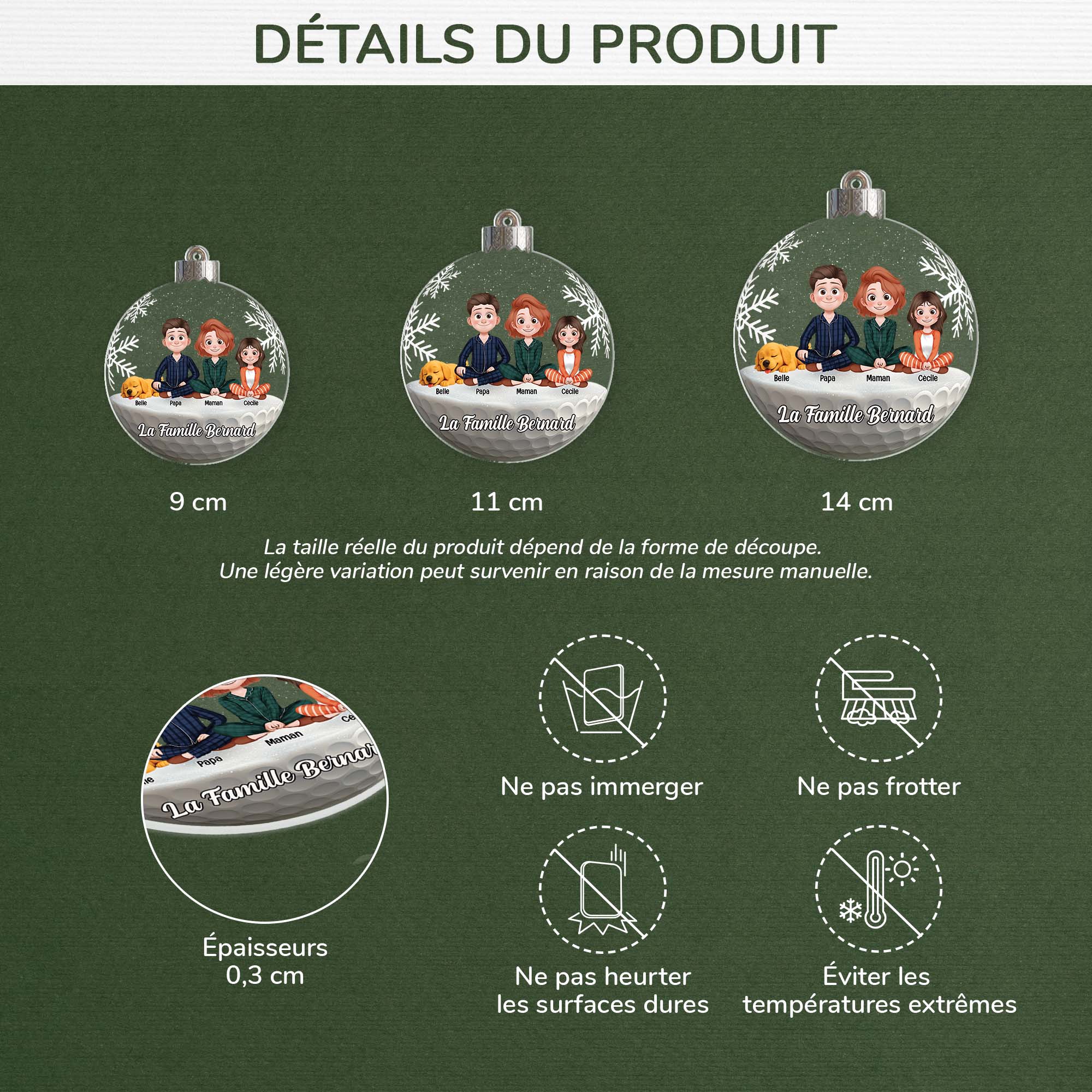 [Effet d'impression 3D] Ornement Acrylique Personnalisé - Boule De Noël Famille Avec Animaux - Image 3