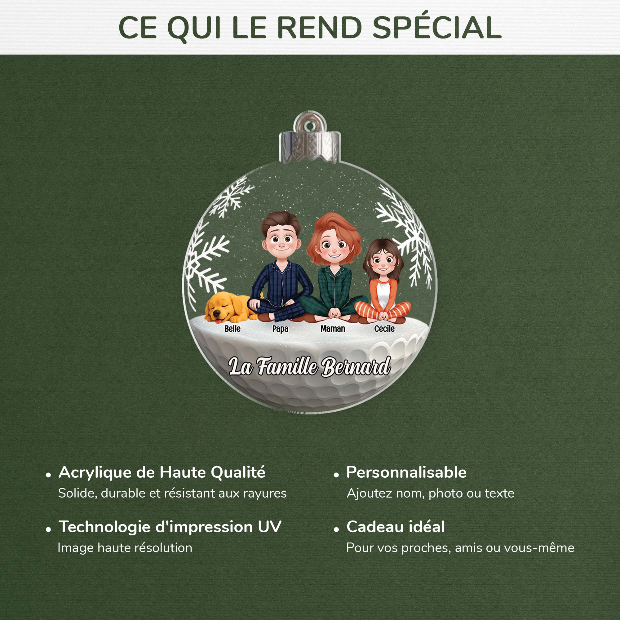 [Effet d'impression 3D] Ornement Acrylique Personnalisé - Boule De Noël Famille Avec Animaux - Image 4