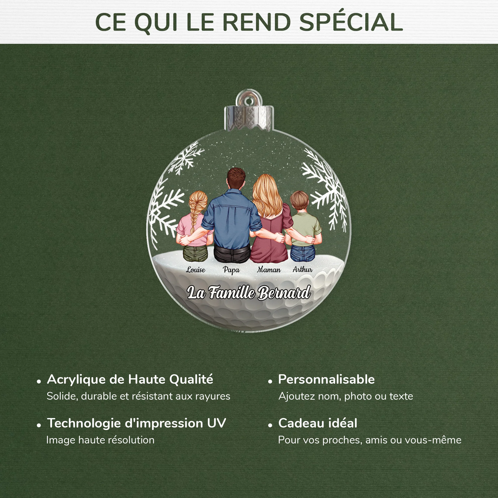[Effet d'impression 3D] Ornement Acrylique Personnalisé - Boule De Noël Famille Avec Chien/Chat - Image 4