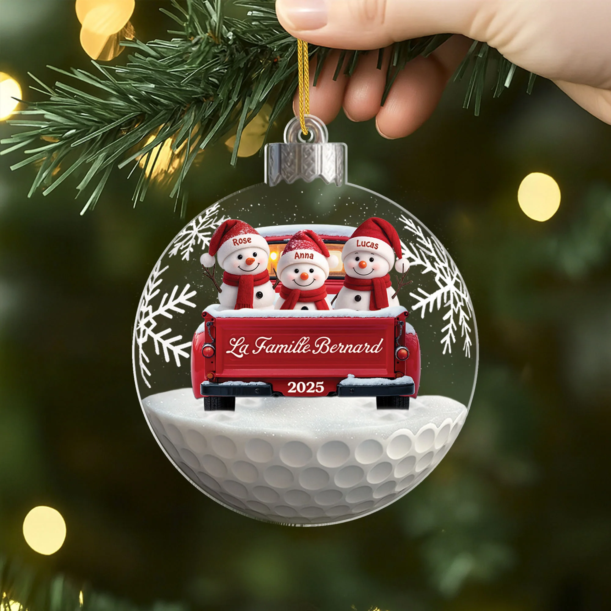 [Effet d'impression 3D] Ornement Acrylique Personnalisé - Boule De Noël Famille Bonhomme De Neige - Image 2