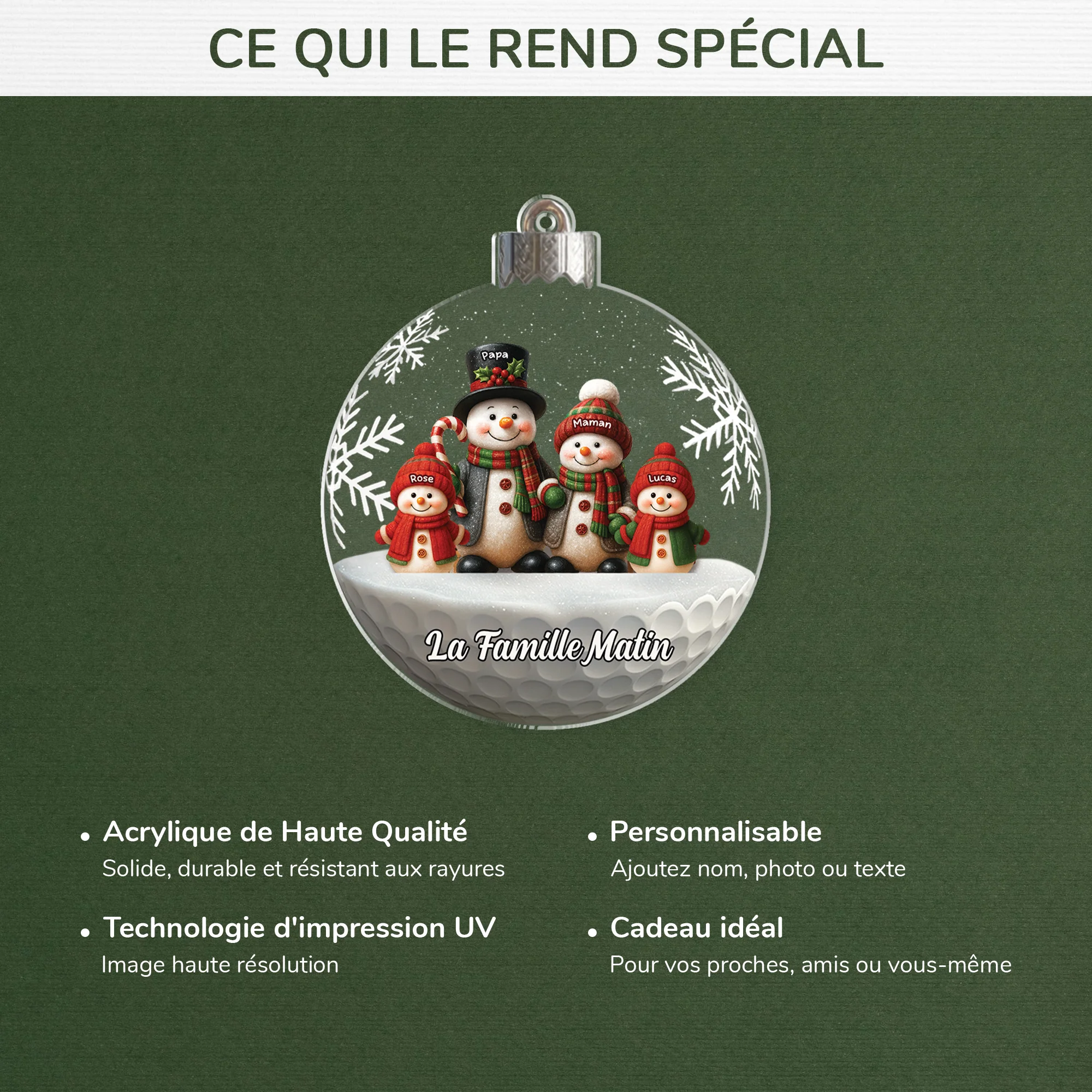 [Effet d'impression 3D] Ornement Acrylique Personnalisé - Boule De Noël Famille Laine - Image 4