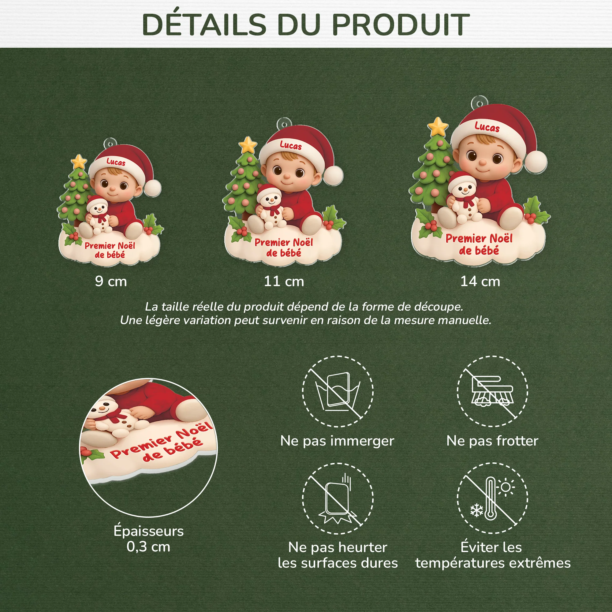 [Effet d'impression 3D] Ornement Acrylique Personnalisé - Cadeau Bébé Premier Noël - Image 3