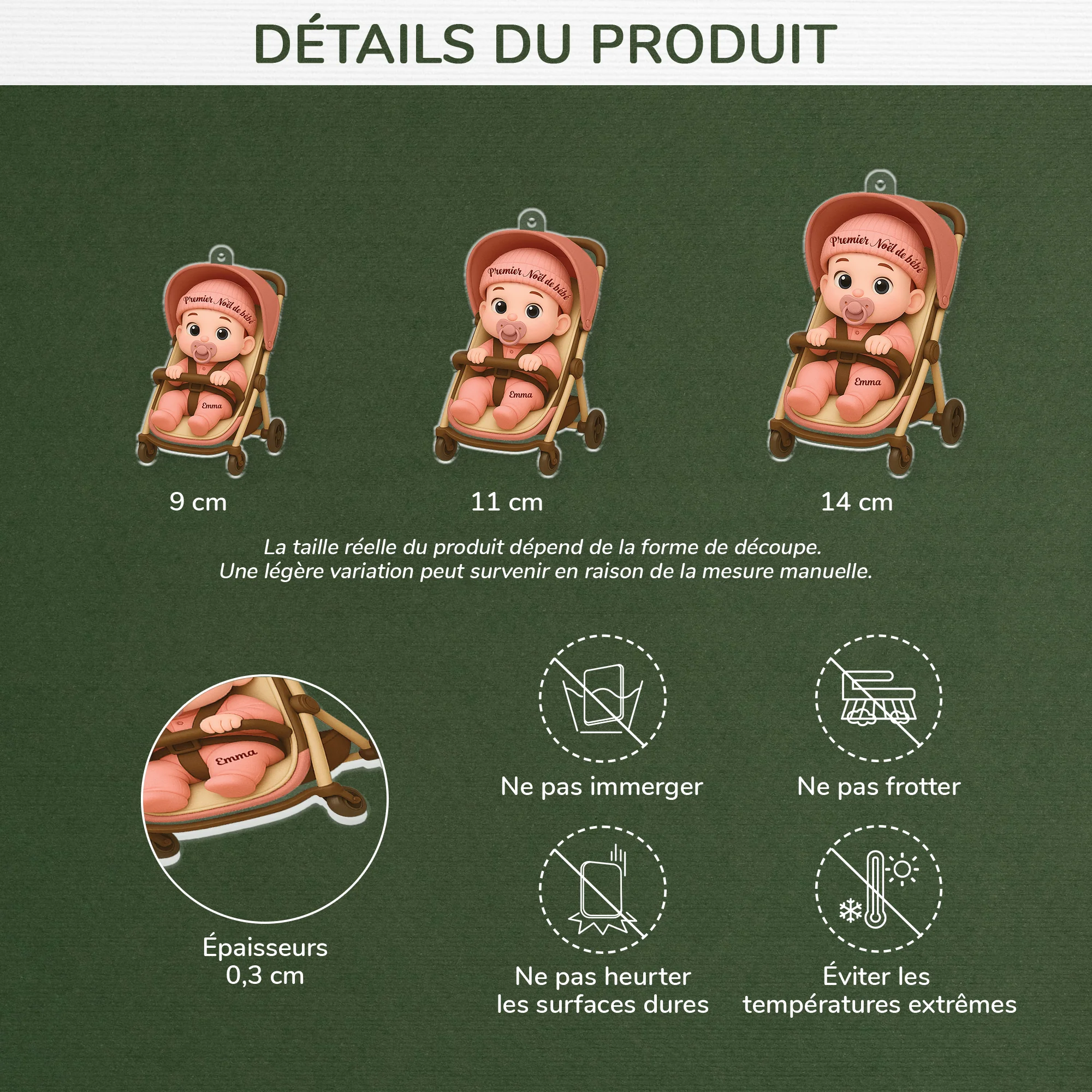 [Effet d'impression 3D] Ornement Acrylique Personnalisé Enfant - 1er Noël De Bébé - Image 3