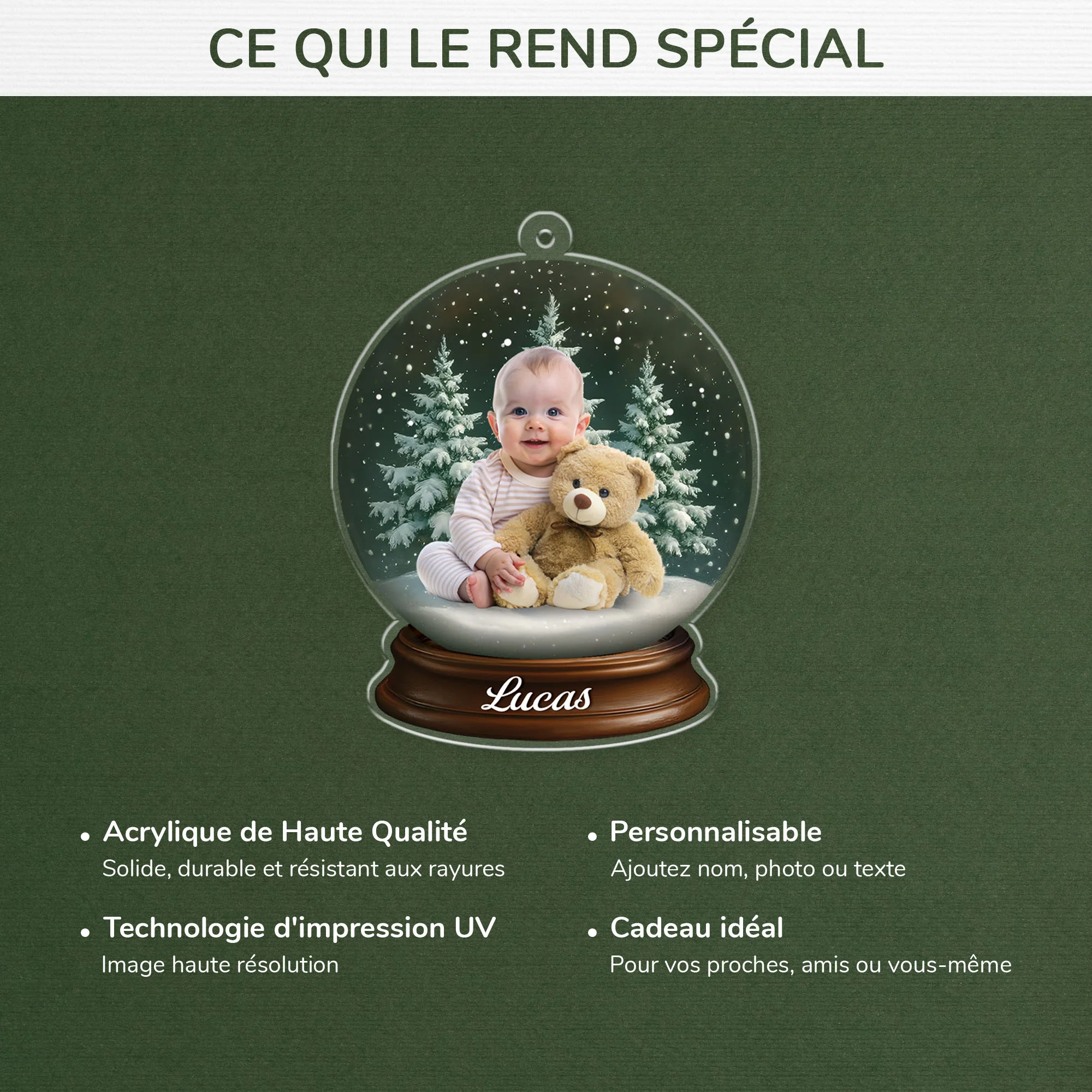 [Effet d'impression 3D] Ornement Acrylique Personnalisé Enfant Avec Photo - Mon Boule À Neige - Image 4
