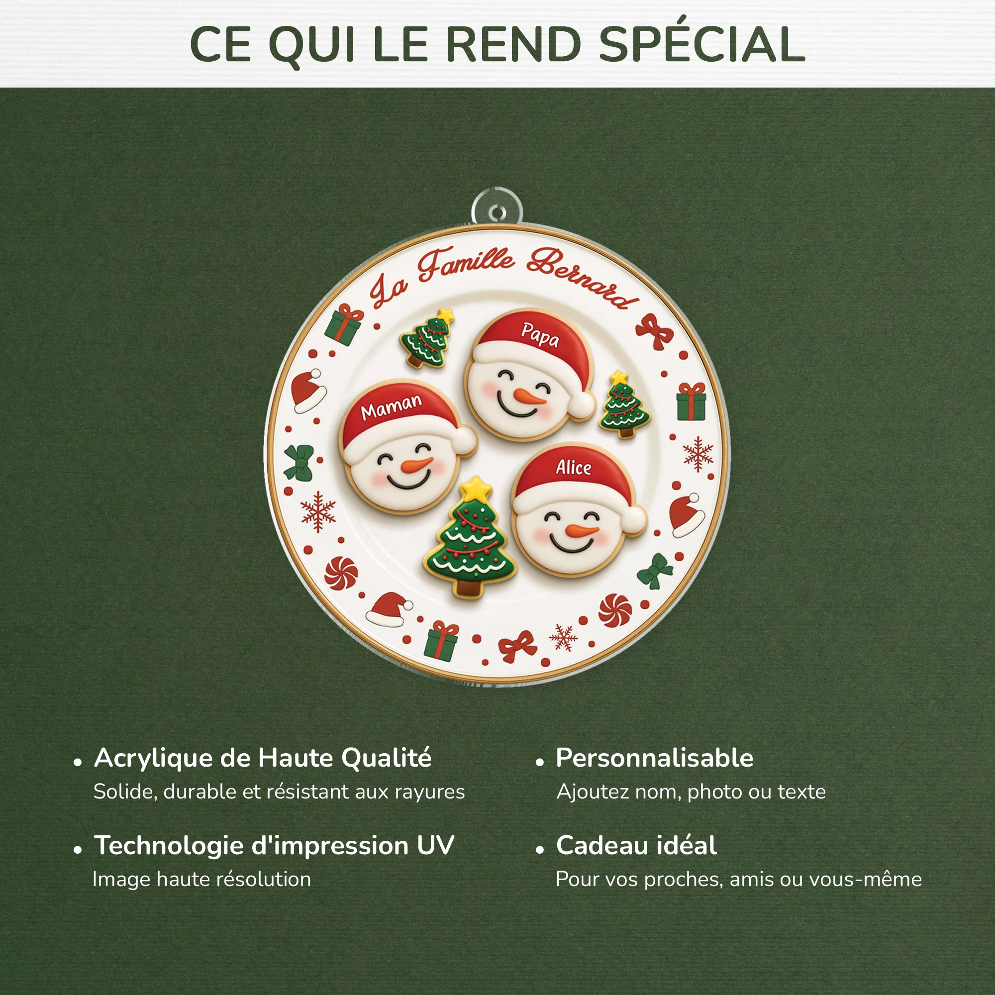[Effet d'impression 3D] Ornement Acrylique Personnalisé - Famille Assiette De Noël - Image 4