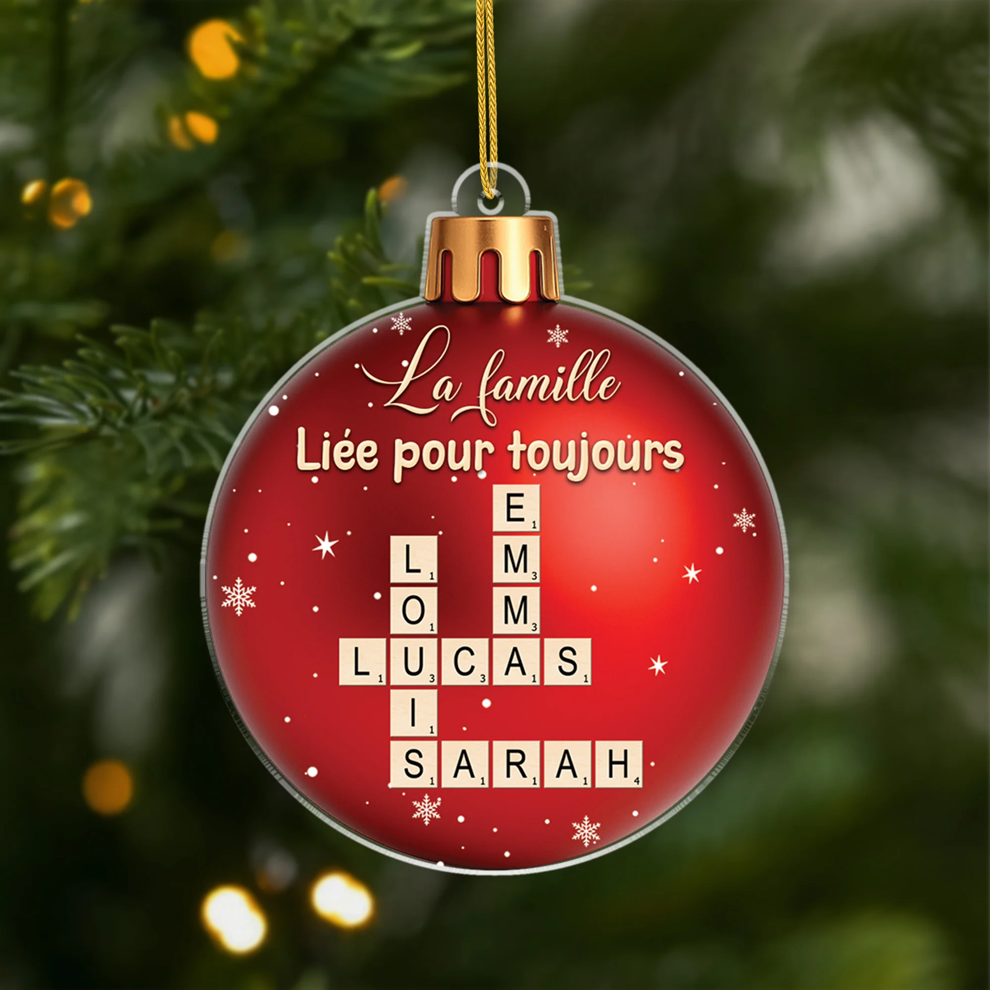 [Effet d'impression 3D] Ornement Acrylique Personnalisé Famille Et Fratrie - Boule De Noël Avec Mots-Croisés
