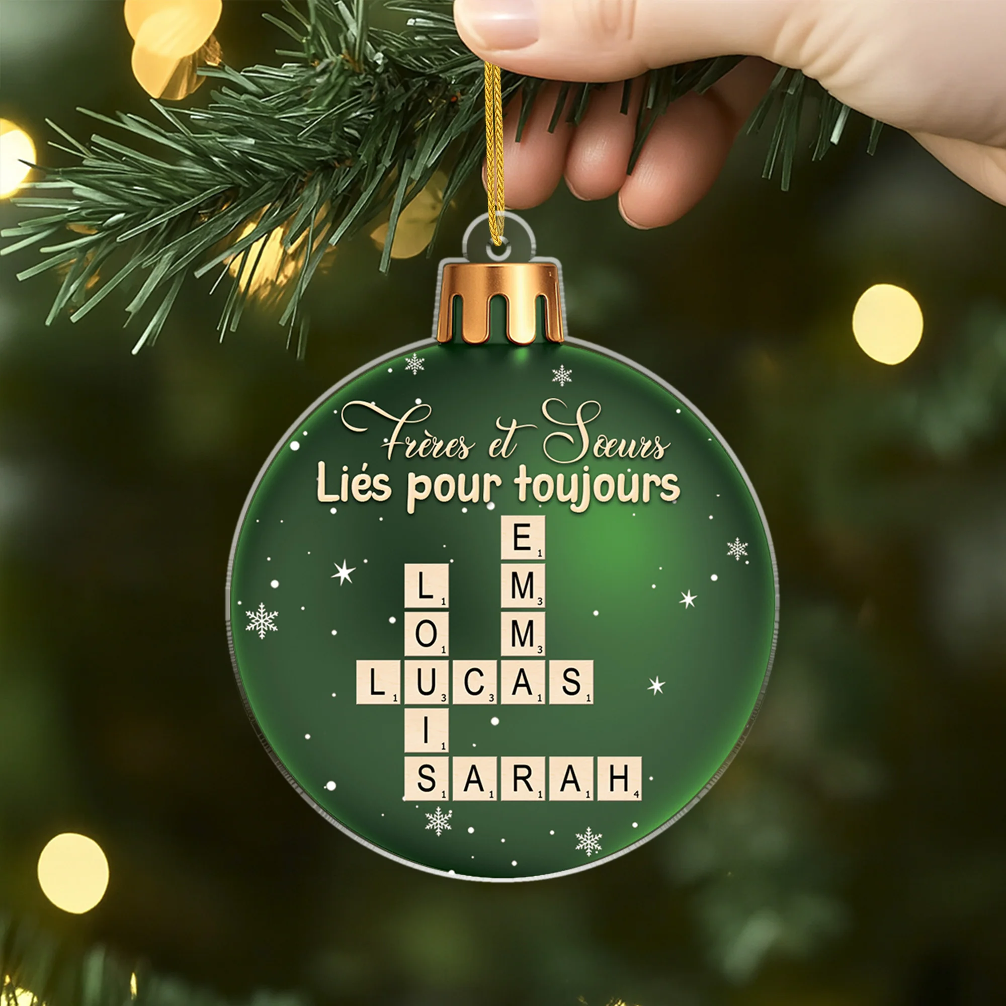 [Effet d'impression 3D] Ornement Acrylique Personnalisé Famille Et Fratrie - Boule De Noël Avec Mots-Croisés - Image 2