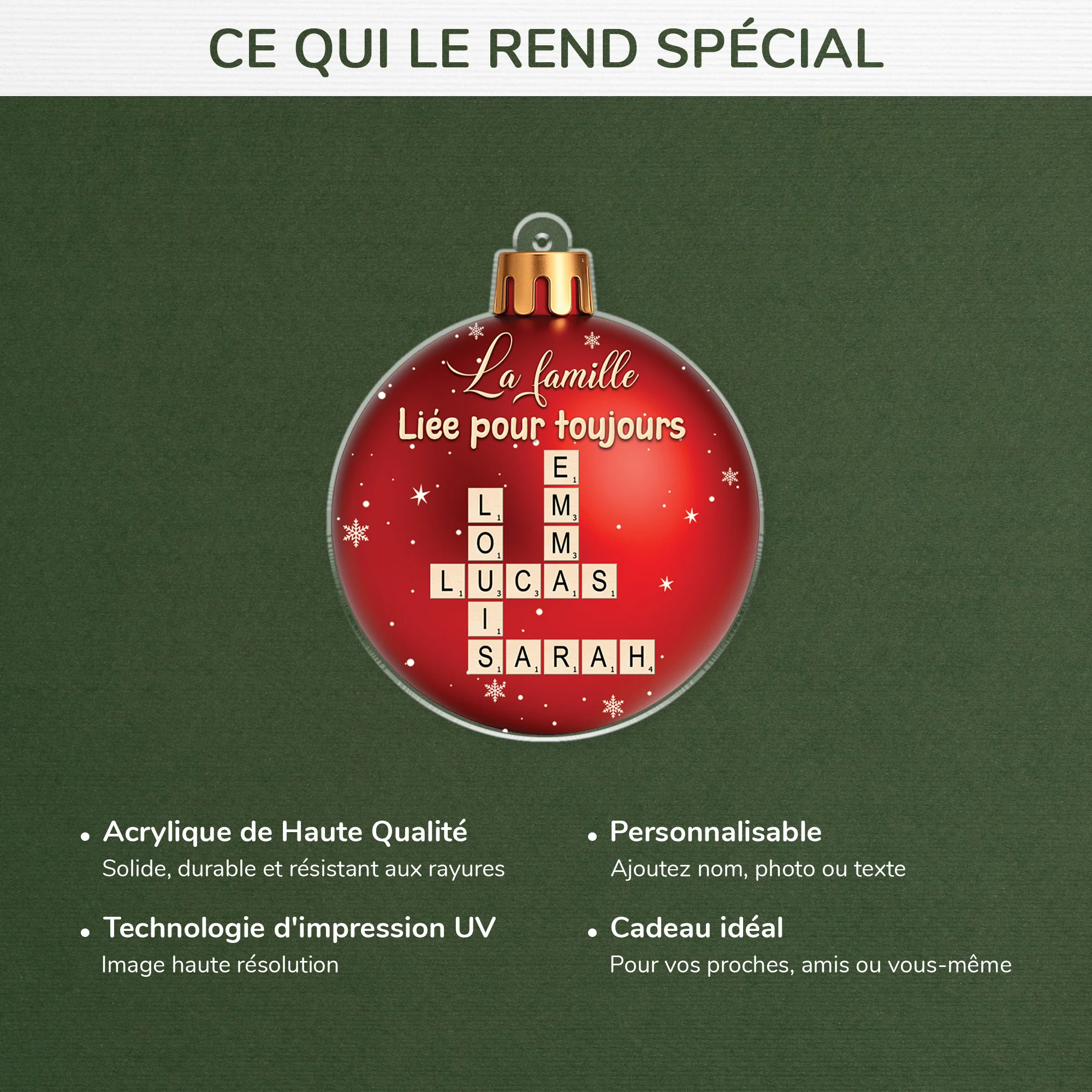 [Effet d'impression 3D] Ornement Acrylique Personnalisé Famille Et Fratrie - Boule De Noël Avec Mots-Croisés - Image 4