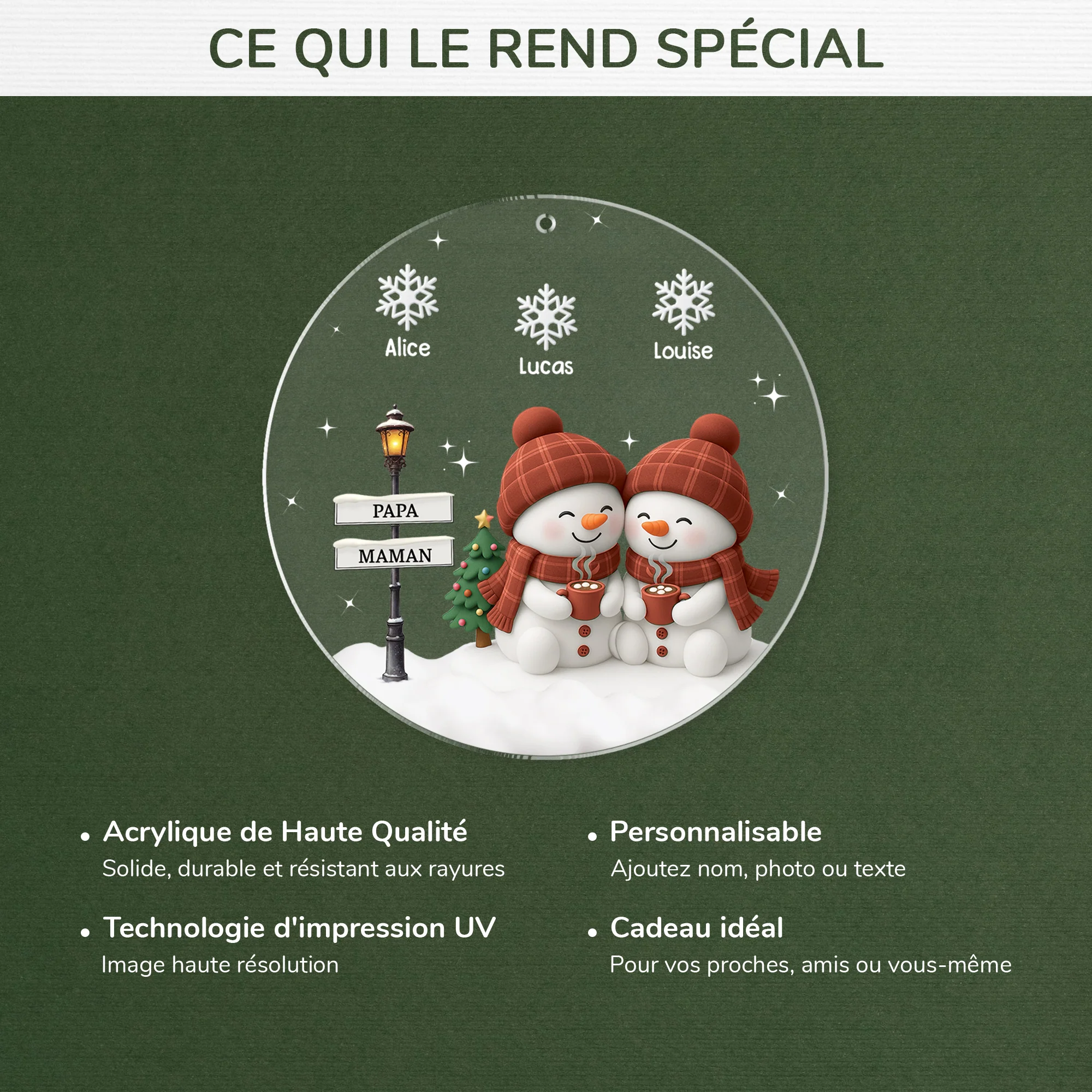 [Effet d'impression 3D] Ornement Acrylique Personnalisé Famille - Grands-parents/Parents Bonhomme De Neige - Image 4