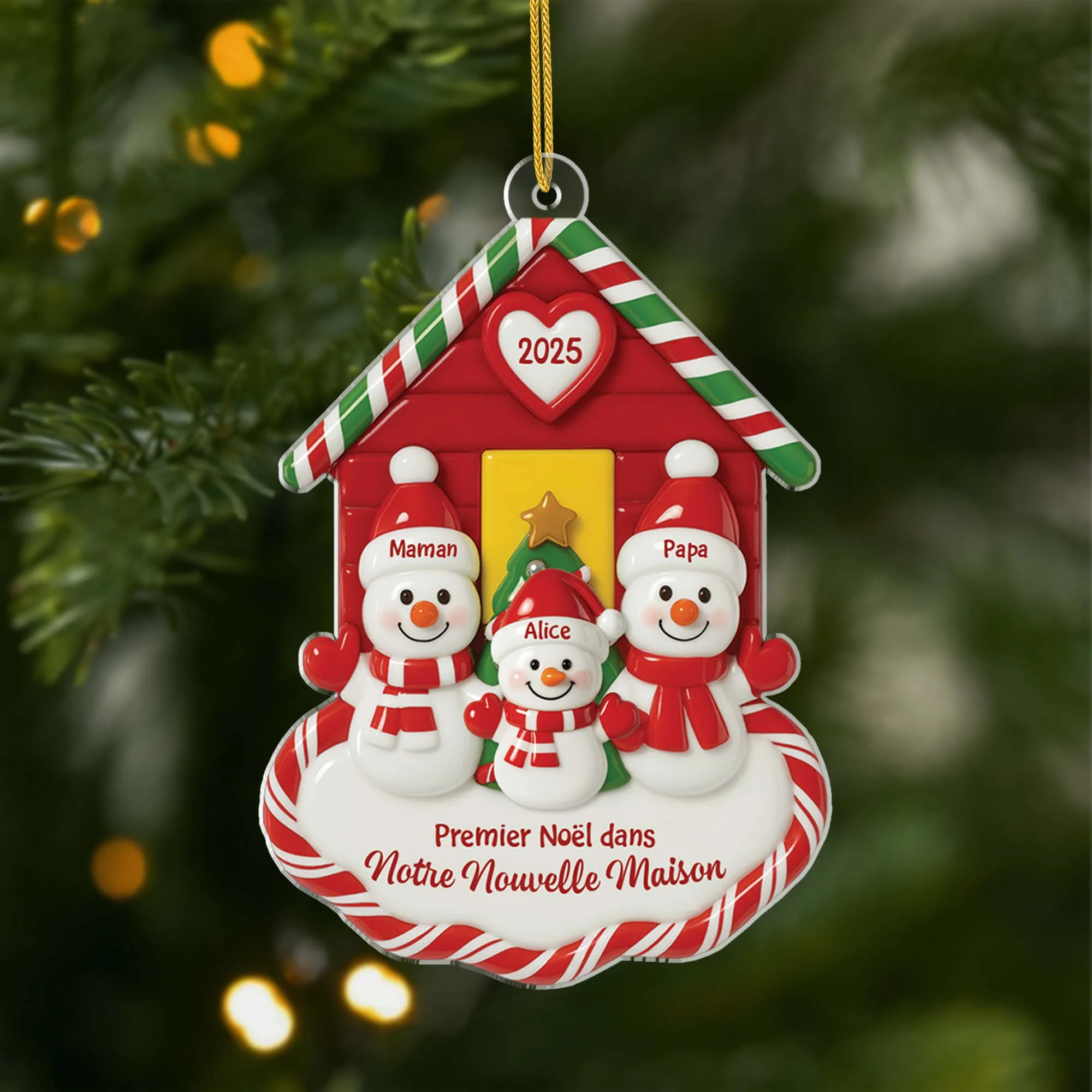 [Effet d'impression 3D] Ornement Acrylique Personnalisé Famille - Premier Noël Dans Nouvelle Maison