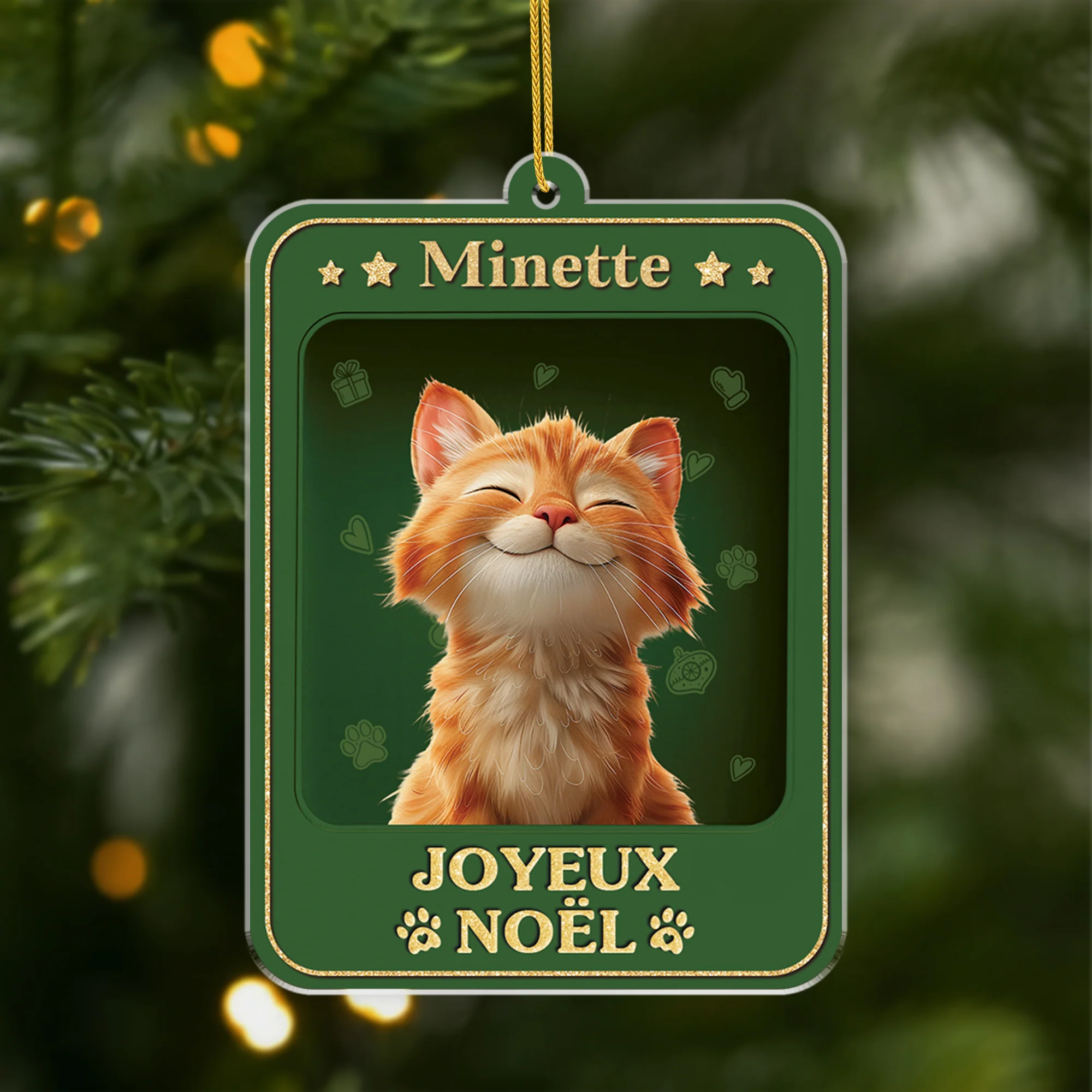 [Effet d'impression 3D] Ornement Acrylique Personnalisé - Joyeux Noël Avec Chat
