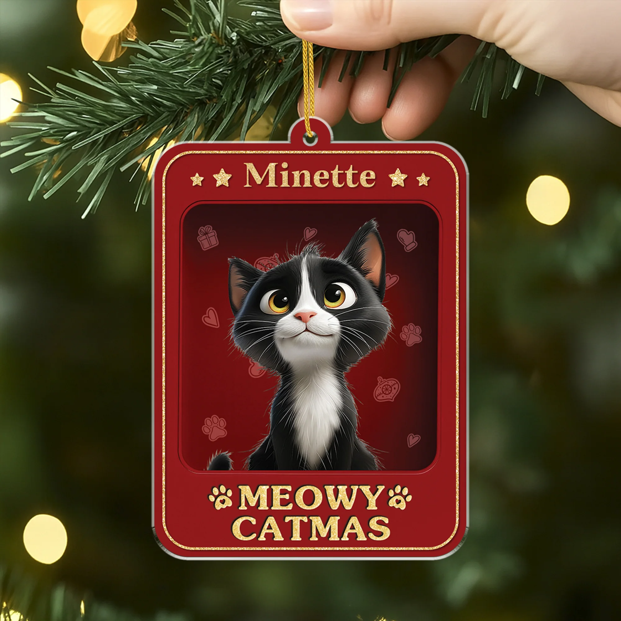 [Effet d'impression 3D] Ornement Acrylique Personnalisé - Joyeux Noël Avec Chat - Image 2