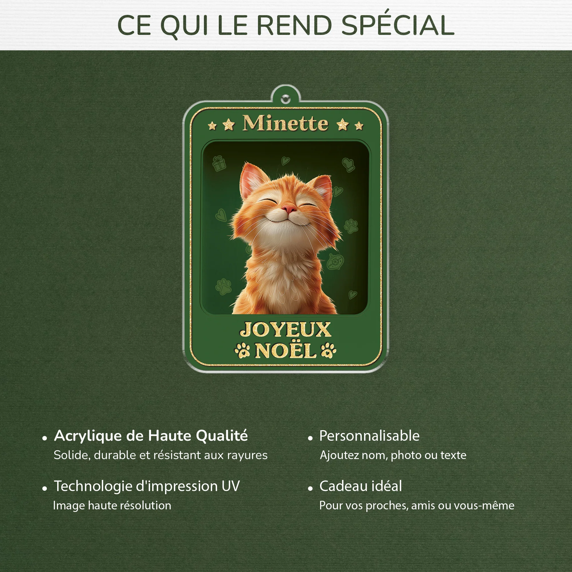 [Effet d'impression 3D] Ornement Acrylique Personnalisé - Joyeux Noël Avec Chat - Image 4