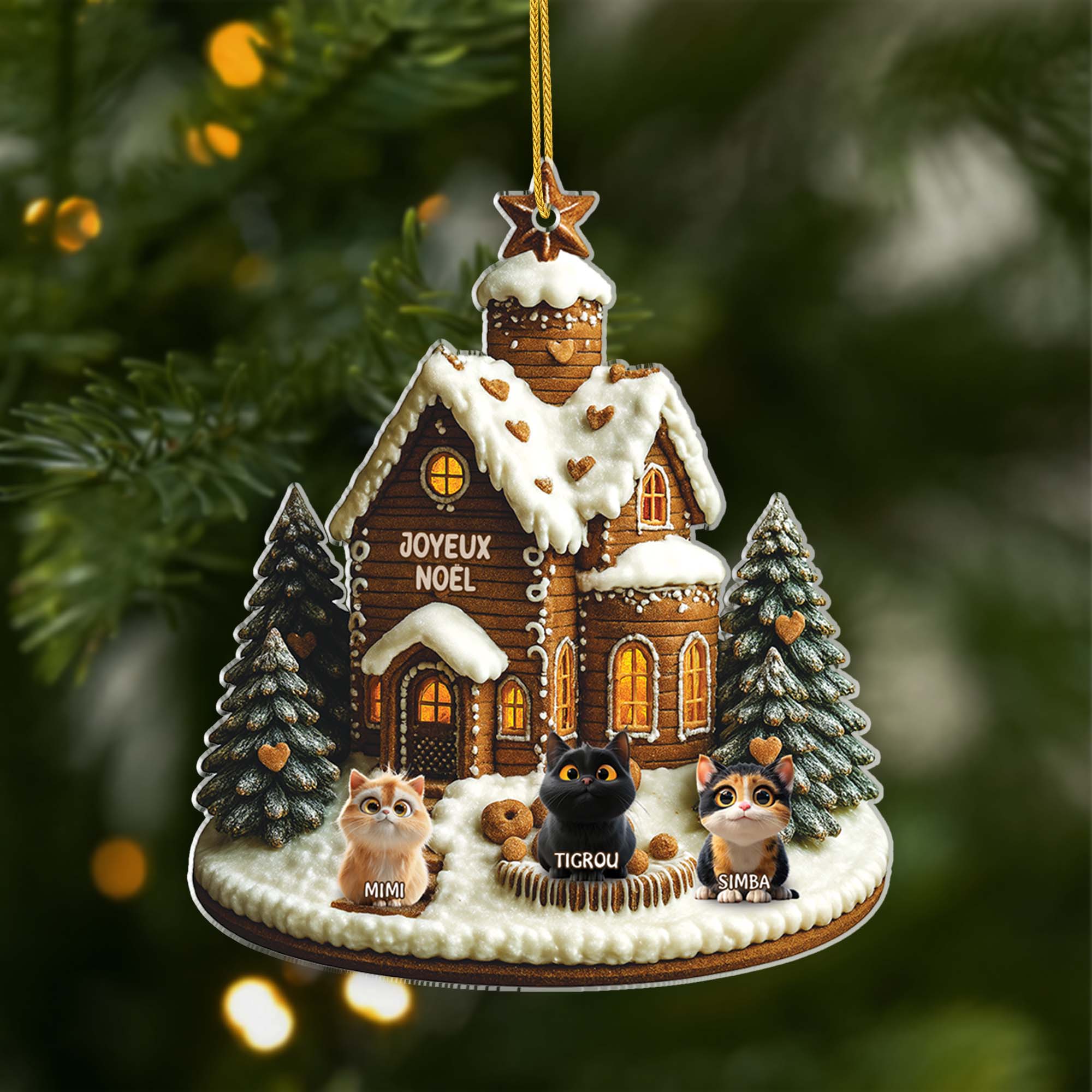 [Effet d'impression 3D] Ornement Acrylique Personnalisé -  Joyeux Noël Avec Des Chats