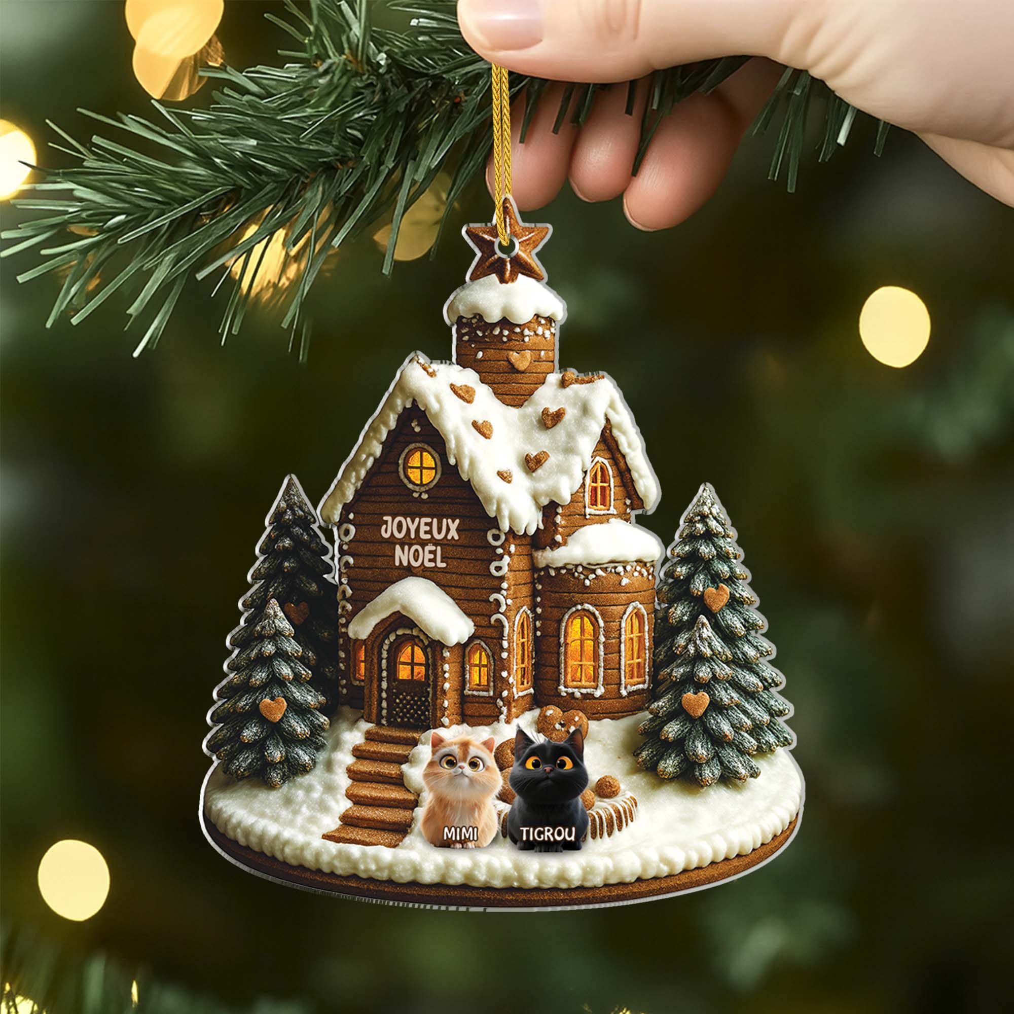 [Effet d'impression 3D] Ornement Acrylique Personnalisé -  Joyeux Noël Avec Des Chats - Image 2