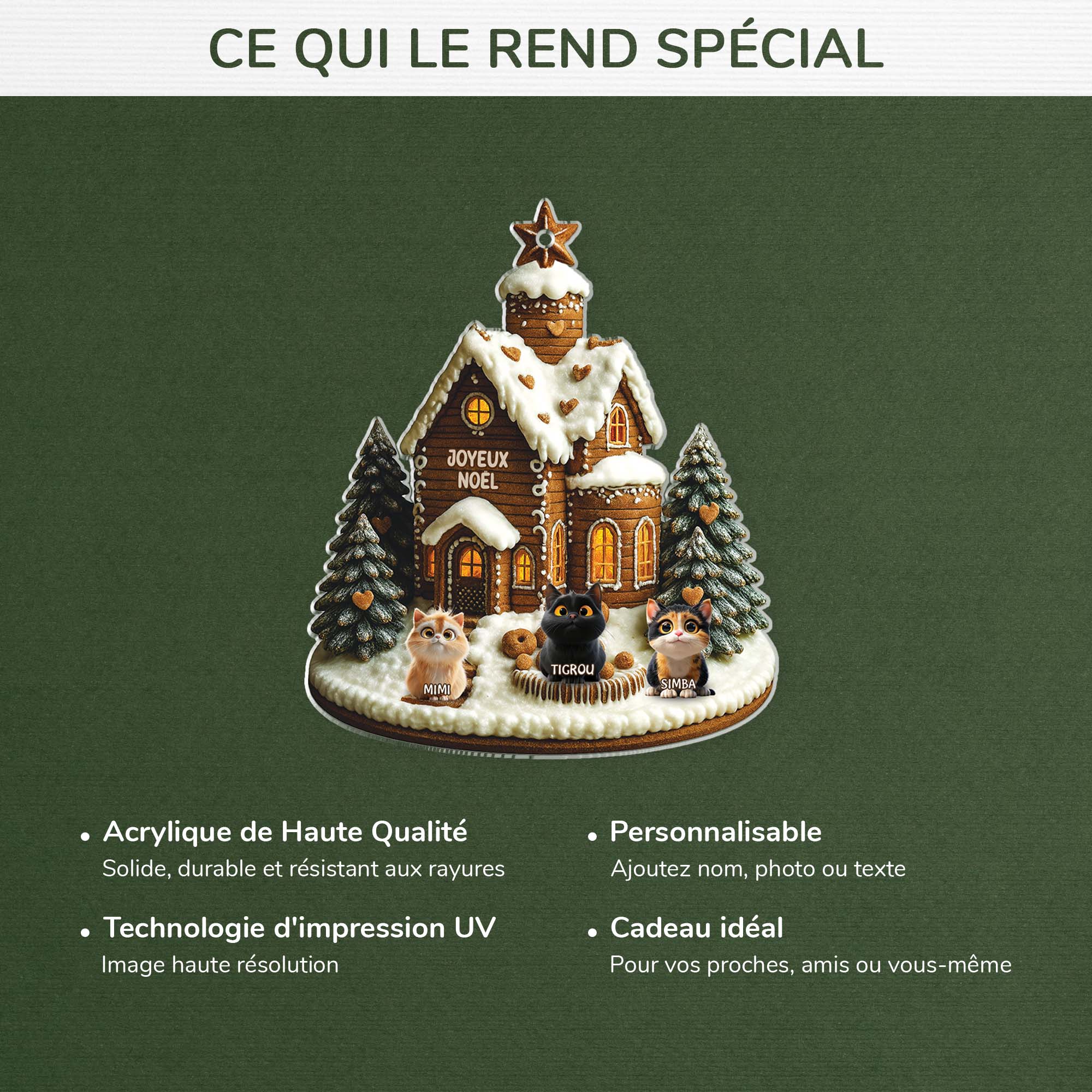 [Effet d'impression 3D] Ornement Acrylique Personnalisé -  Joyeux Noël Avec Des Chats - Image 4