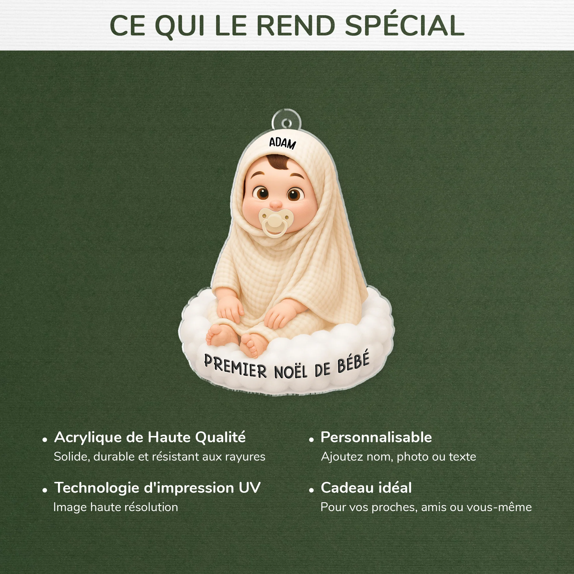 [Effet d'impression 3D] Ornement Acrylique Personnalisé - Mon 1er Noël - Image 4