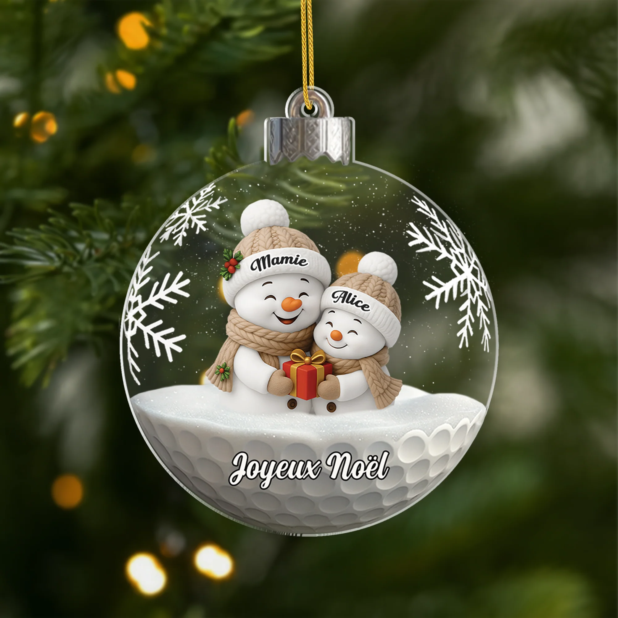 [Effet d'impression 3D] Ornement Acrylique Personnalisé Papy/Mamie - Boule Joyeux Noël