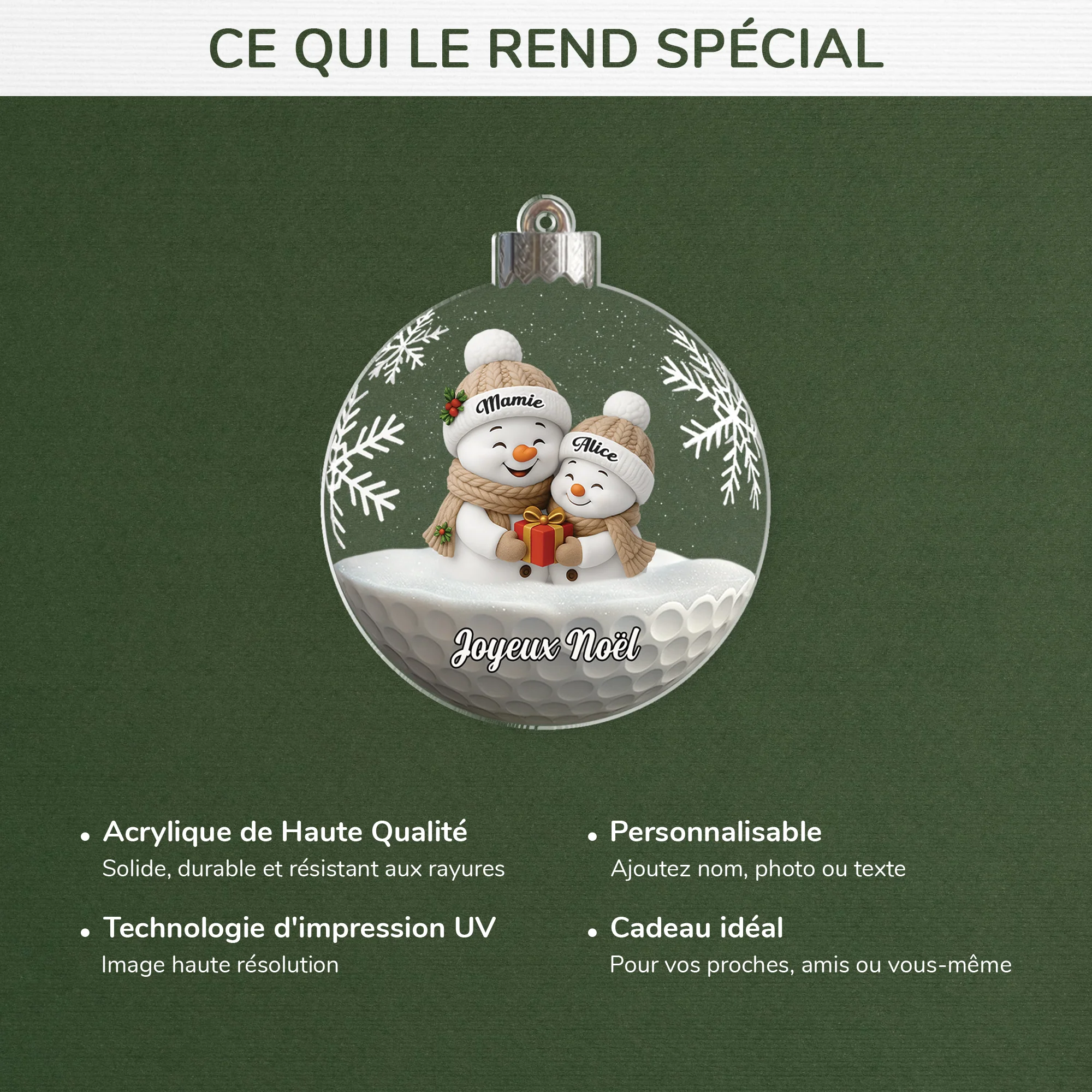 [Effet d'impression 3D] Ornement Acrylique Personnalisé Papy/Mamie - Boule Joyeux Noël - Image 4