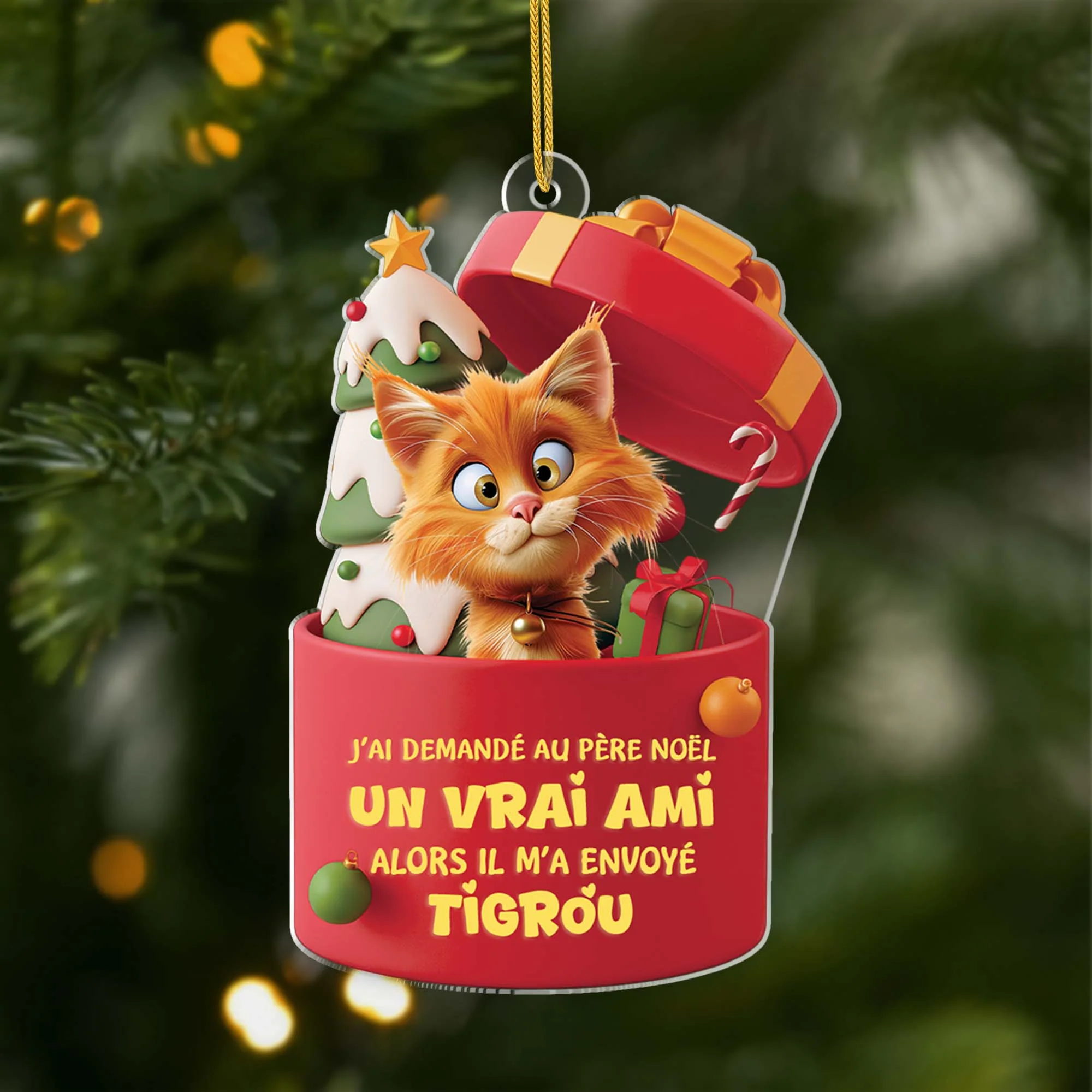 [Effet d'impression 3D] Ornement Acrylique Personnalisé - Père Noël A Envoyé Un Chat