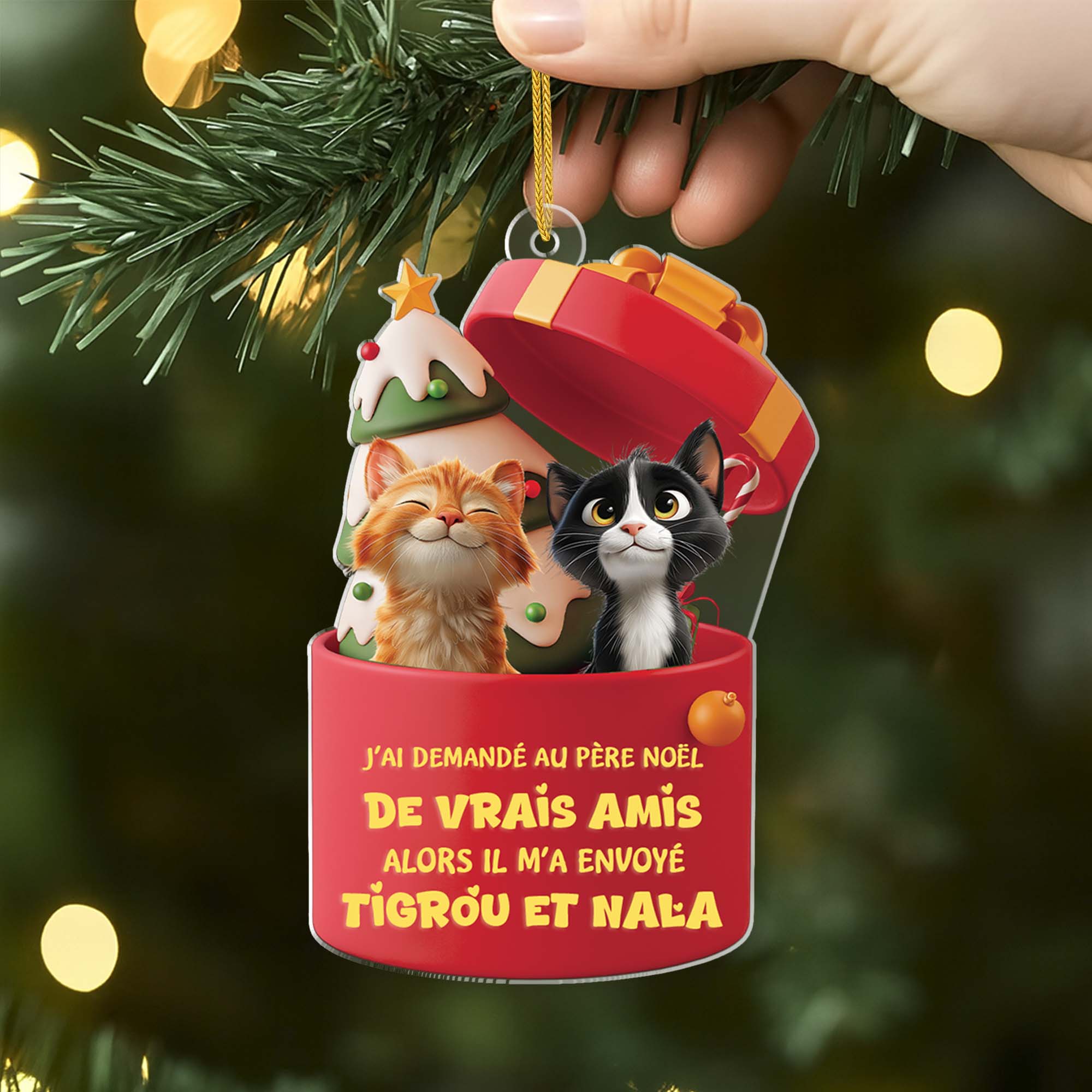 [Effet d'impression 3D] Ornement Acrylique Personnalisé - Père Noël A Envoyé Un Chat - Image 2
