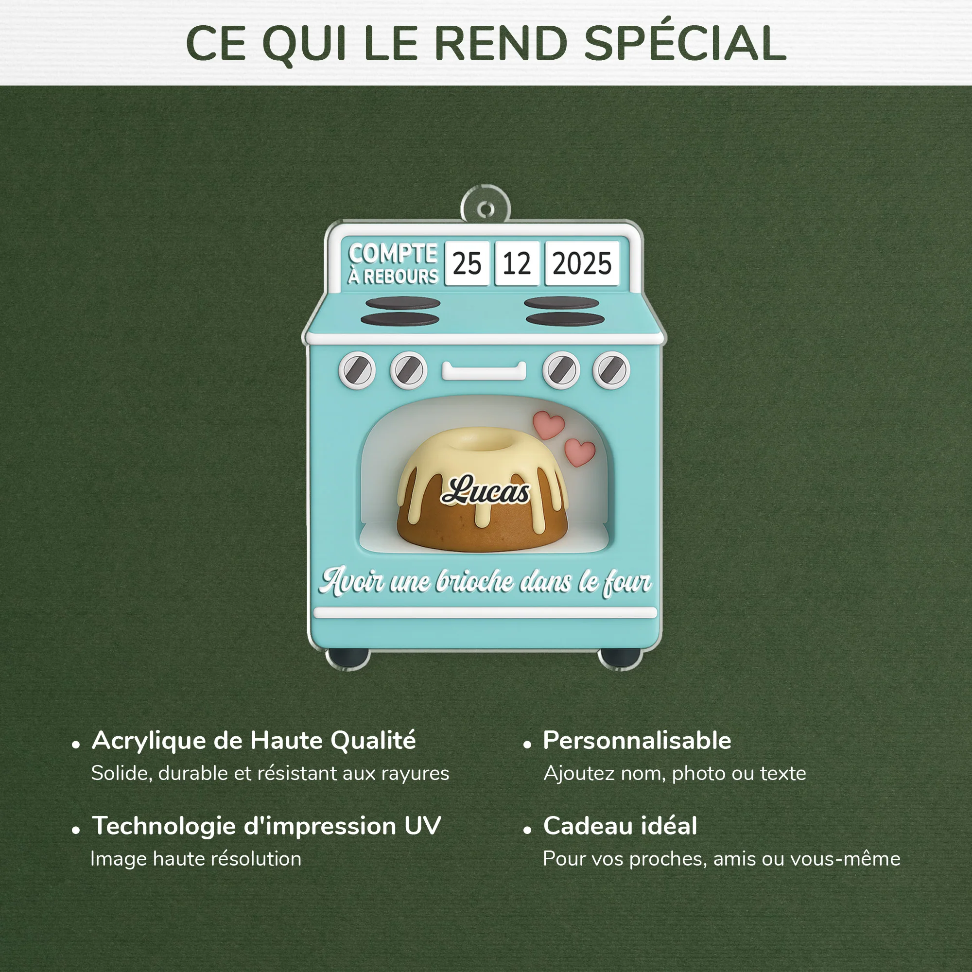 [Effet d'impression 3D] Ornement Acrylique Personnalisé Pour Bébé - Avoir Une Brioche Dans Le Four - Image 4