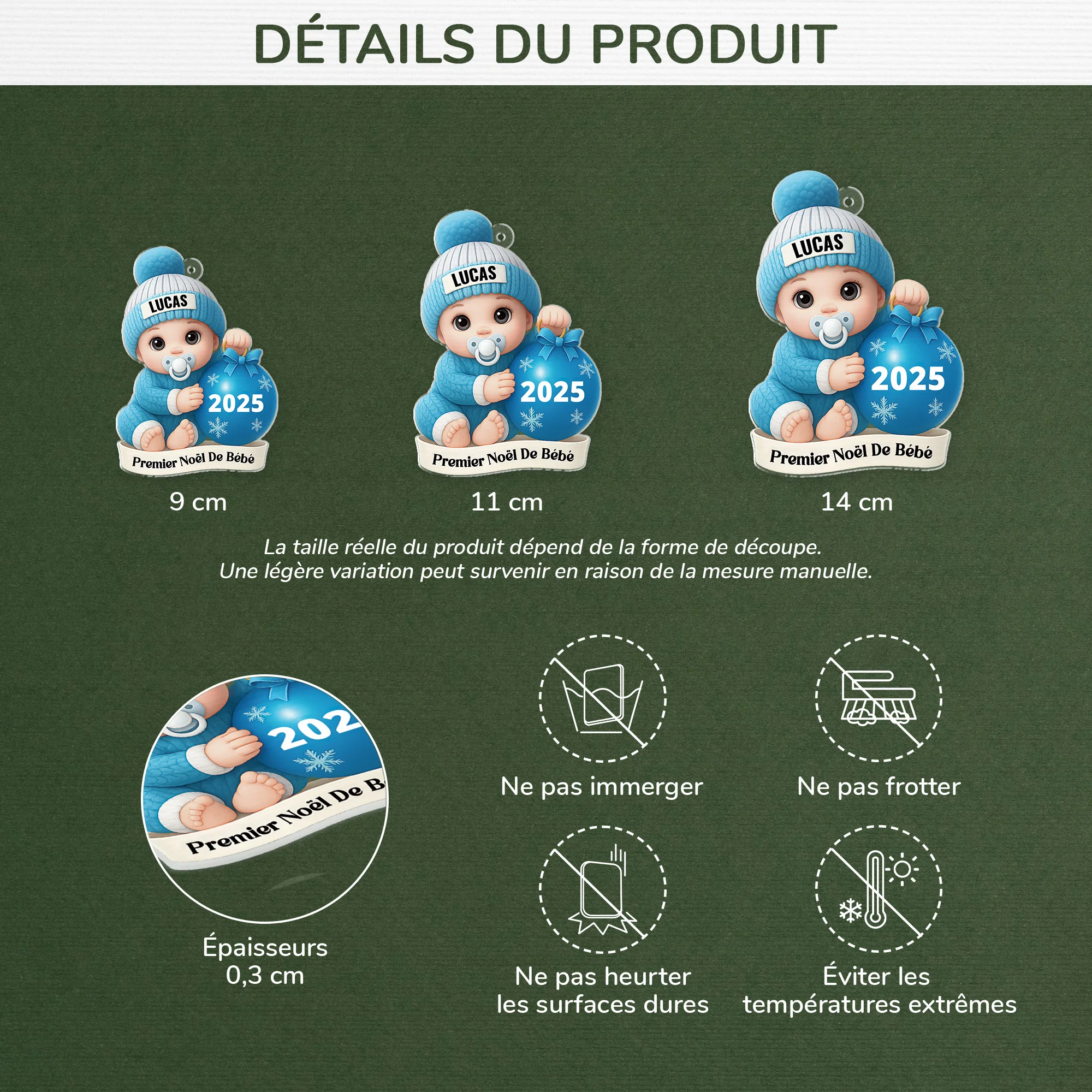 [Effet d'impression 3D] Ornement Acrylique Personnalisé Pour Enfant - Premier Noël Bébé - Image 3