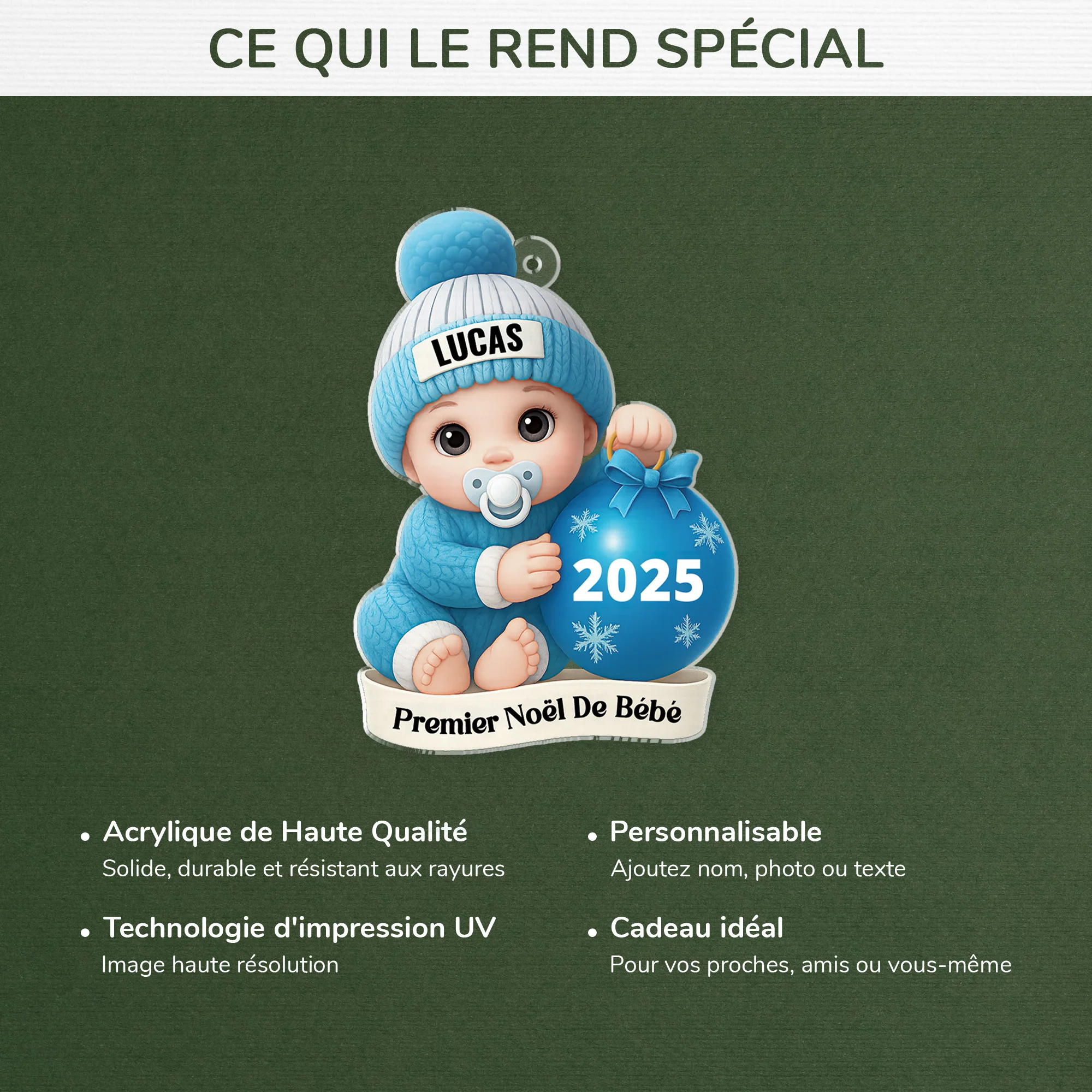 [Effet d'impression 3D] Ornement Acrylique Personnalisé Pour Enfant - Premier Noël Bébé - Image 4